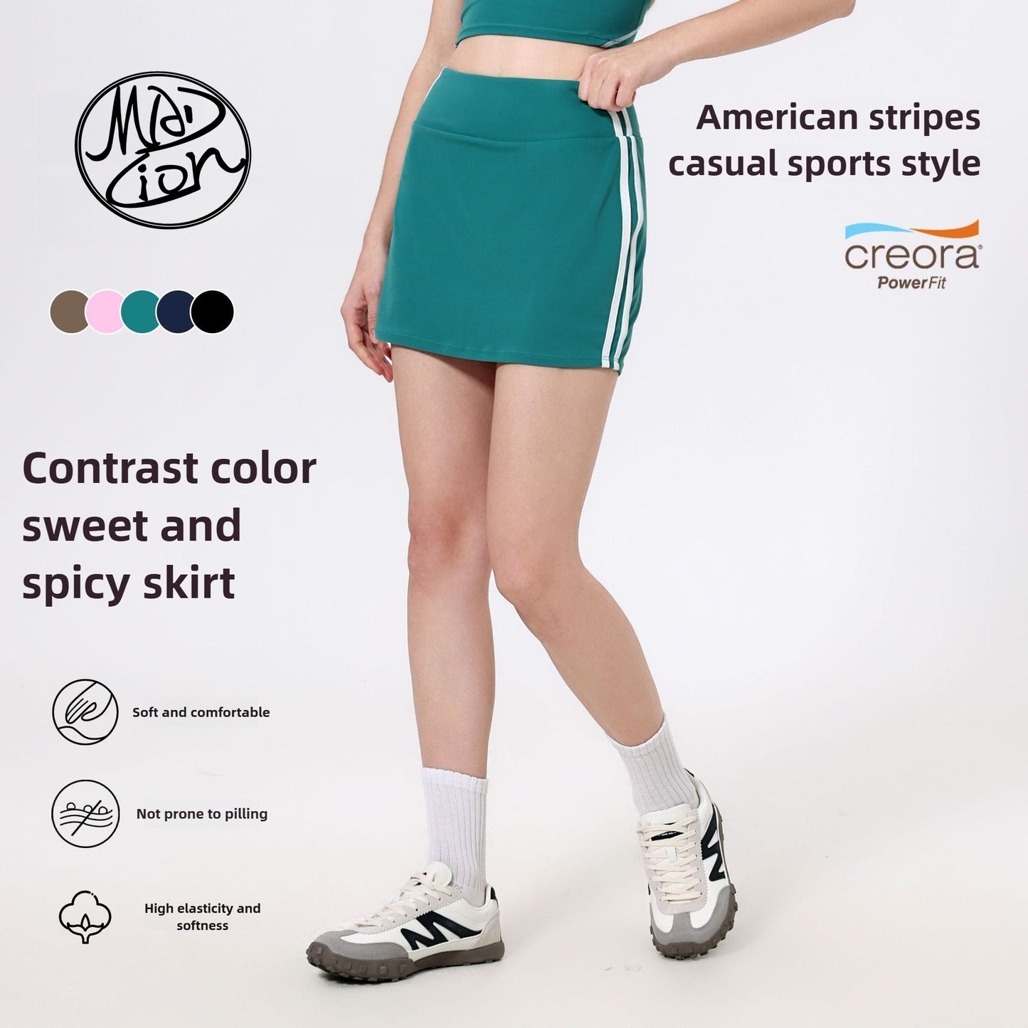 Lamshop contrasting color high waist running sports skirt women's fake two anti-light badminton tennis skirt fitness pants yoga skirt