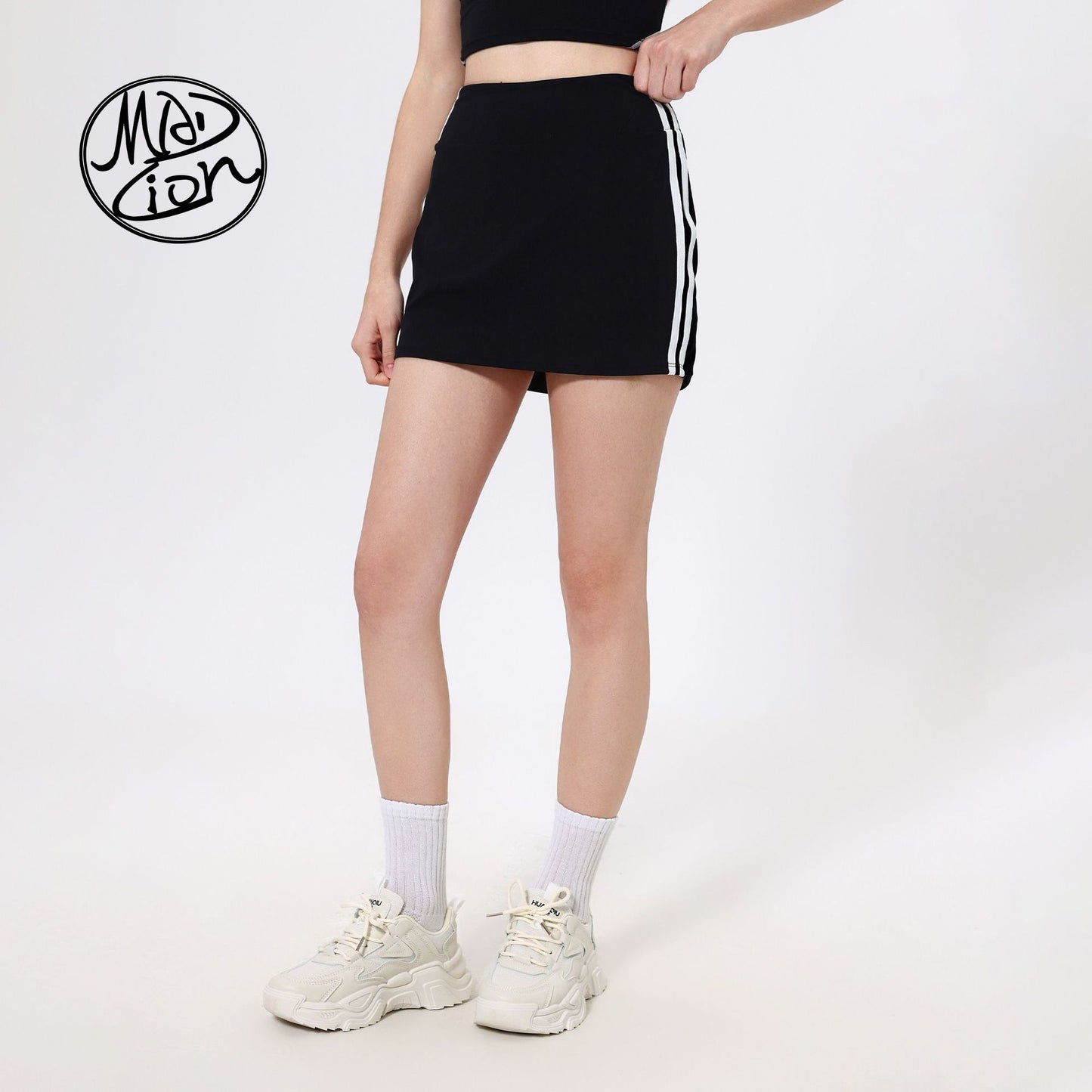 Lamshop contrasting color high waist running sports skirt women's fake two anti-light badminton tennis skirt fitness pants yoga skirt