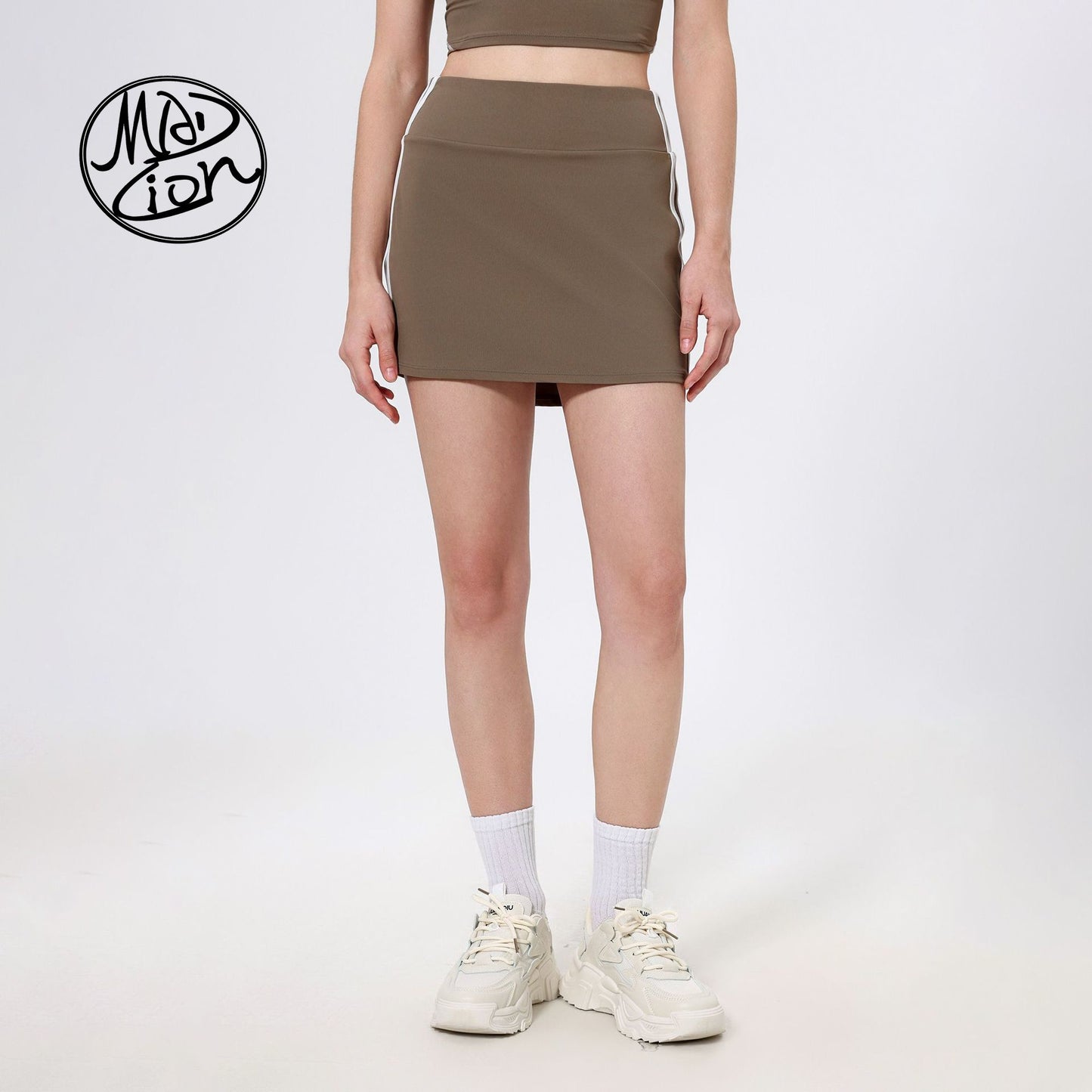 Lamshop contrasting color high waist running sports skirt women's fake two anti-light badminton tennis skirt fitness pants yoga skirt
