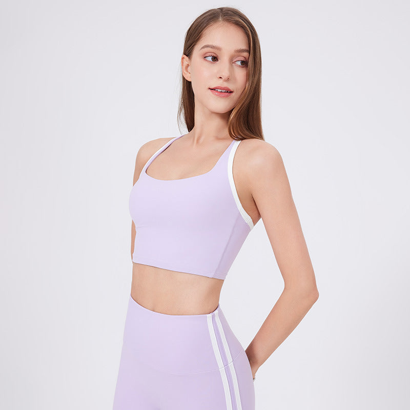 Lamshop Nude Feel Yoga Clothes Bra Adjustable Spaghetti Strap Fitness American Hot Girl One-Piece Cup Quick-Drying Breathable Exercise Vest