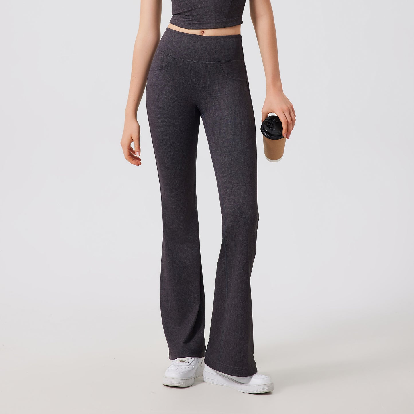 Lamshop nude quick-drying yoga flared pants women's high-waisted hip-lifting and thin sports pants fitness casual wide-leg pants