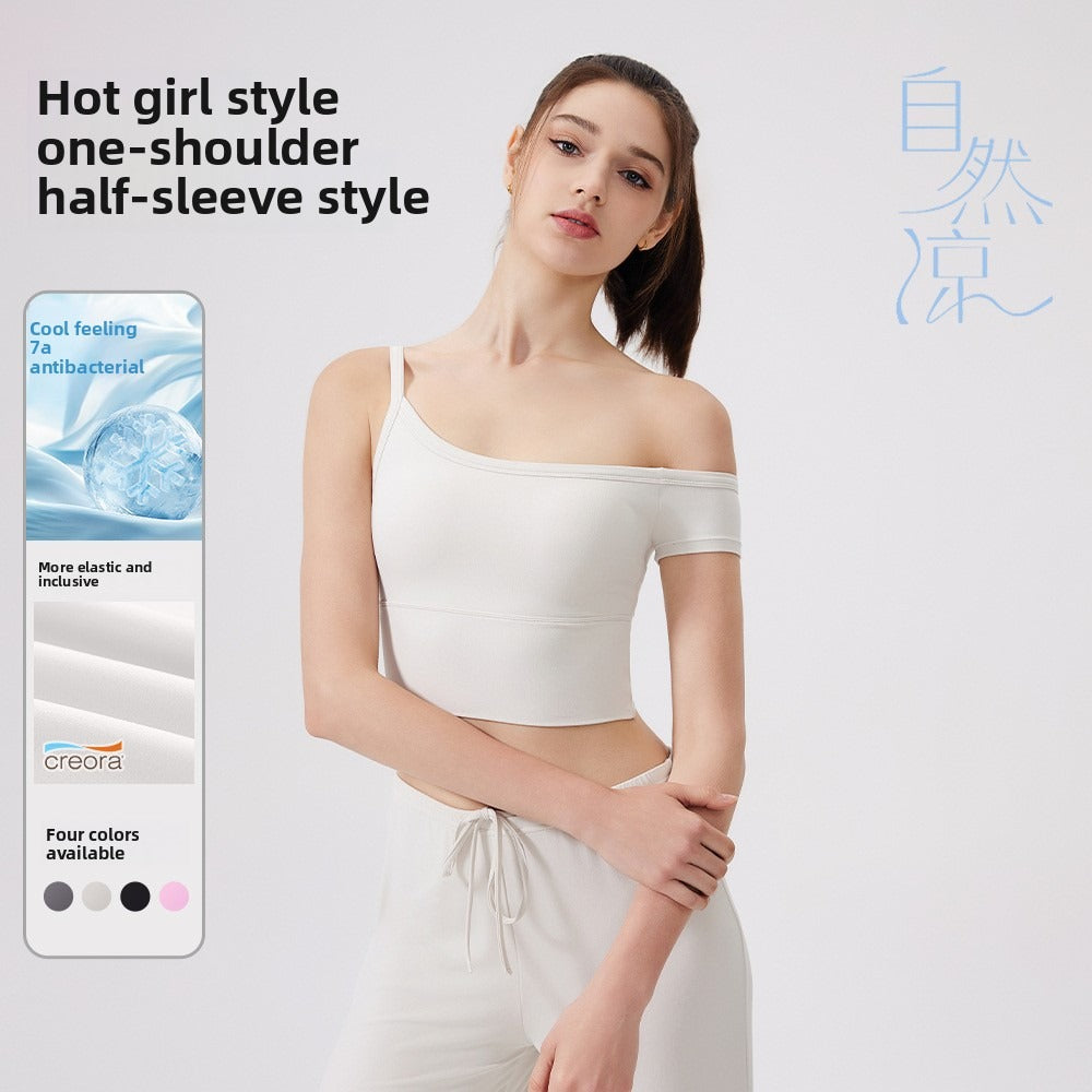 Lamshop cool sports bra antibacterial running with chest pad shockproof fitness underwear tight asymmetrical yoga vest casual