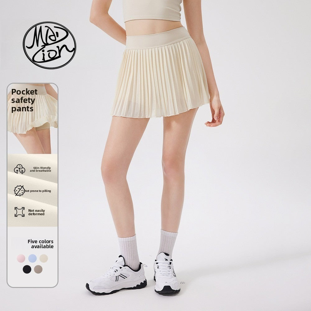 MAD LION Summer Elastic High Waist Skinny Yoga Skirt Lined with Pocket Tennis Skirt Casual Pleated Skirt