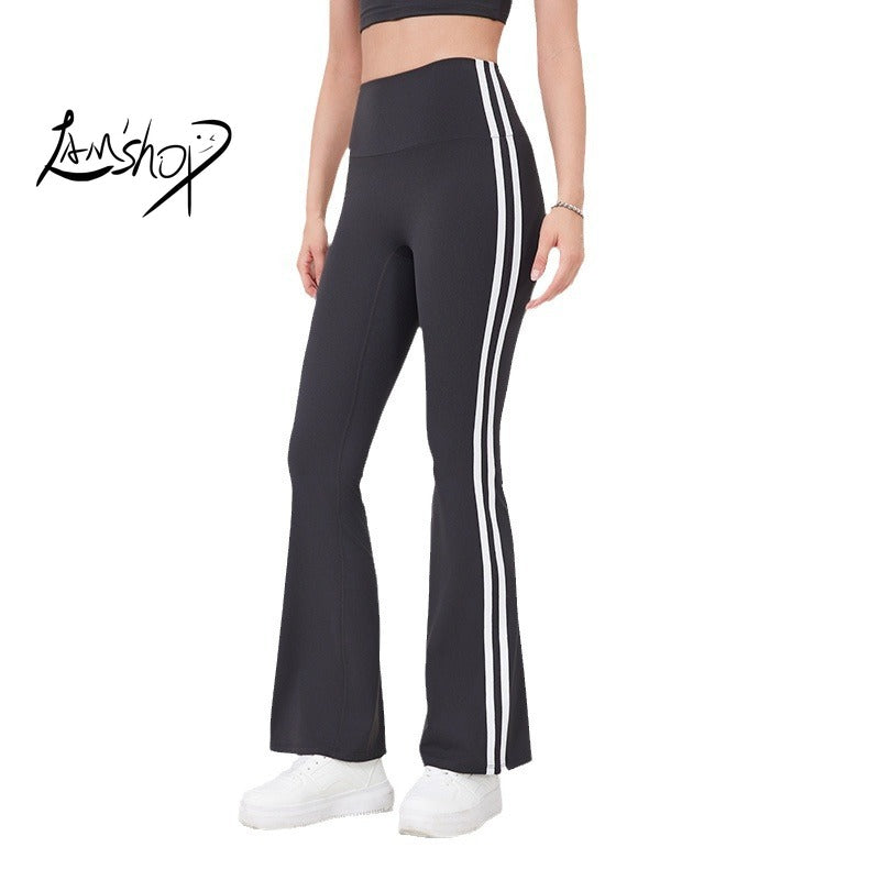 Lamshop High Waist Yoga Pants American Hot Girl New Running Sports Peach Hip Raise Fitness Pants Nude Feel Stretch Flared Pants