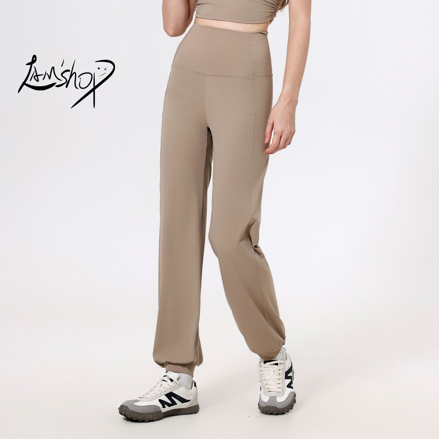 Lamshop high waist belly sports loose straight leg leggings women's quick-drying running fitness pants nude yoga pants
