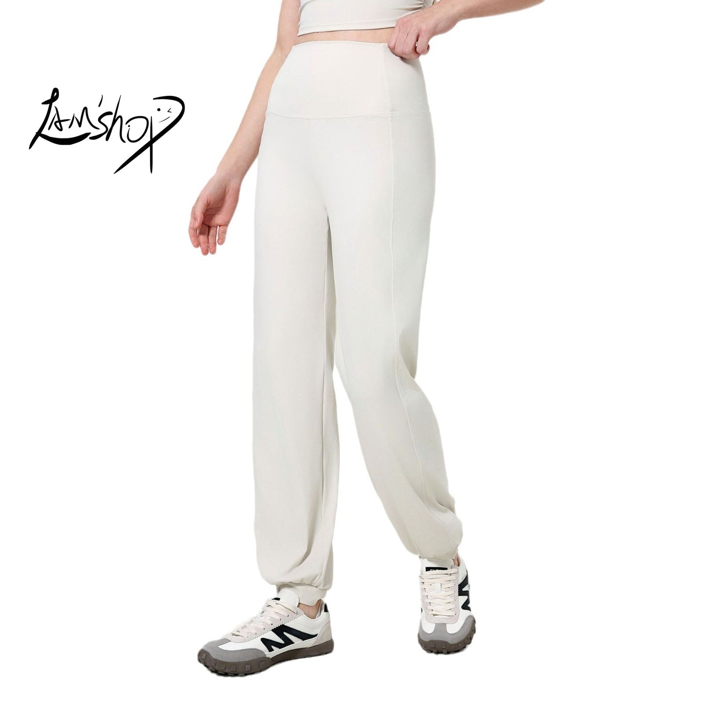 Lamshop high waist belly sports loose straight leg leggings women's quick-drying running fitness pants nude yoga pants