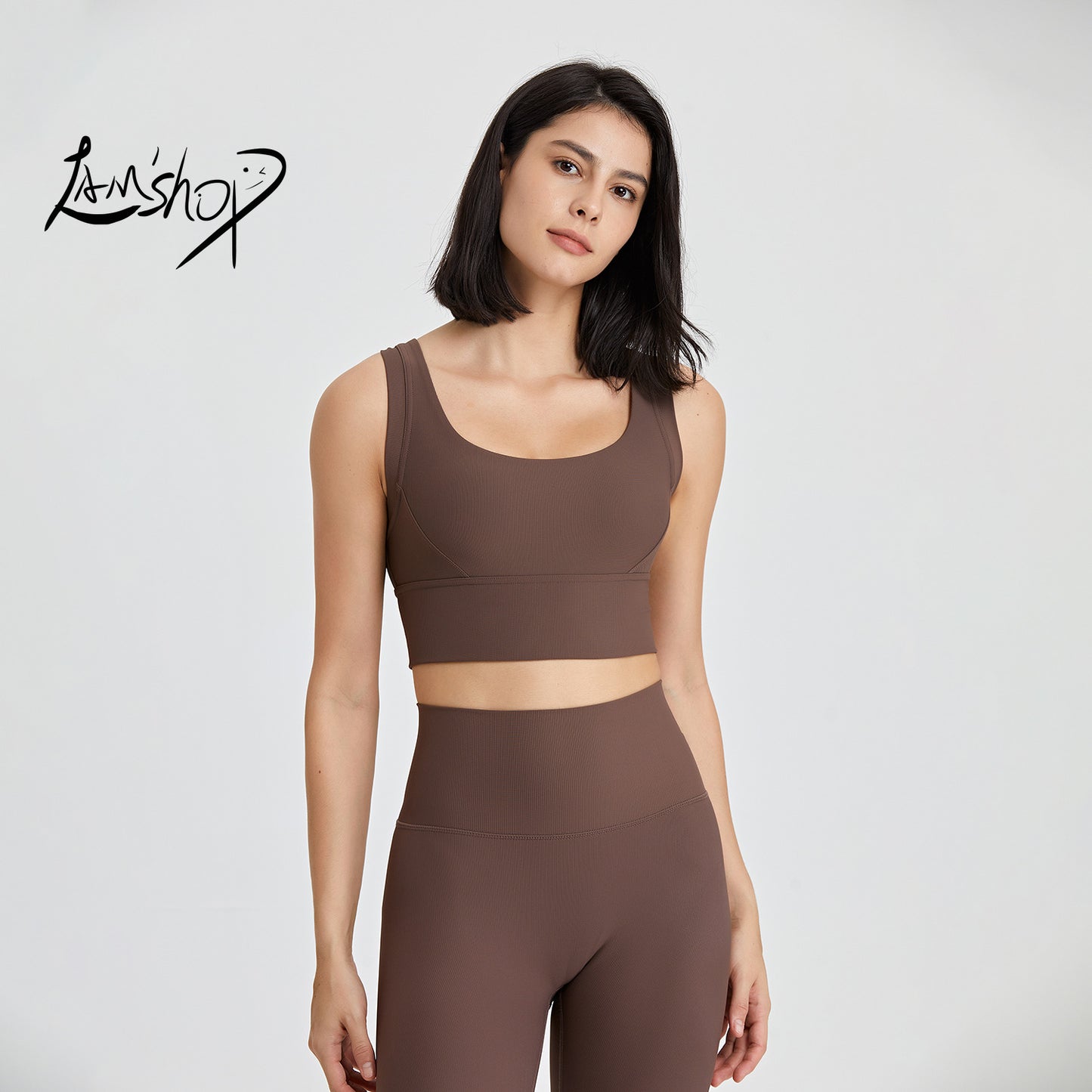 Lamshop European and American high-strength beauty back fitness vest women's running shock-proof sports underwear high elastic gathering nude yoga bra