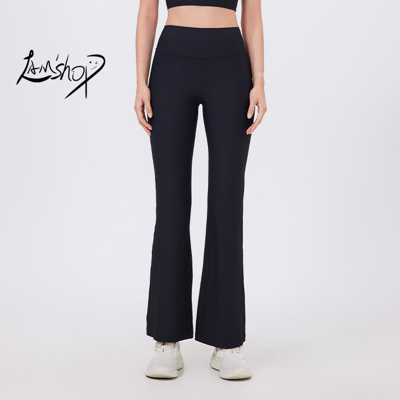 Lamshop No Embarrassment Line Yoga Flared Pants Anti-crimping Sports Wide Leg Pants Fitness Pants High Waist Hip Lifting Dance Micro Pants
