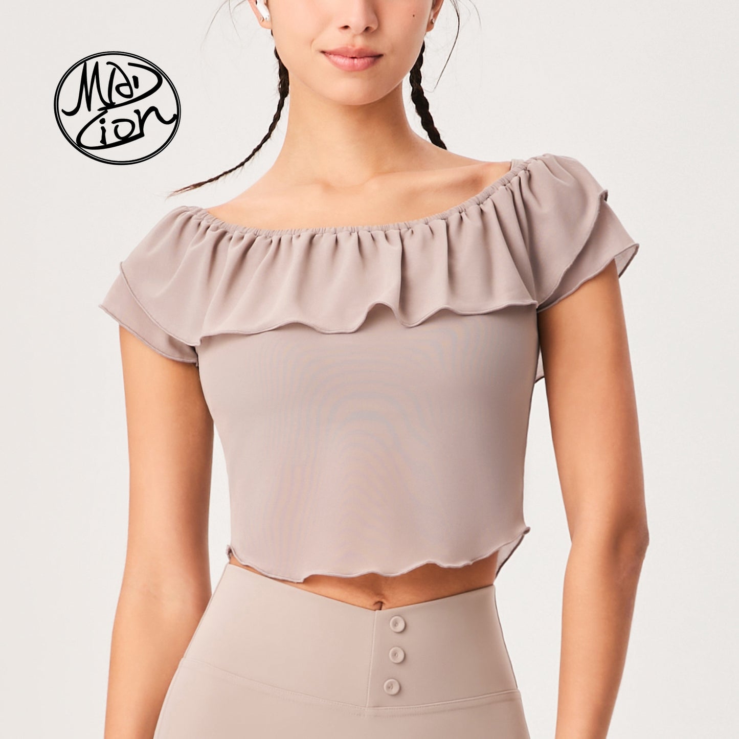 Lamshop's new ice-feeling one-word shoulder sports yoga clothes, tops, fashionable and high-end outdoor Yunda breathable fitness yoga clothes