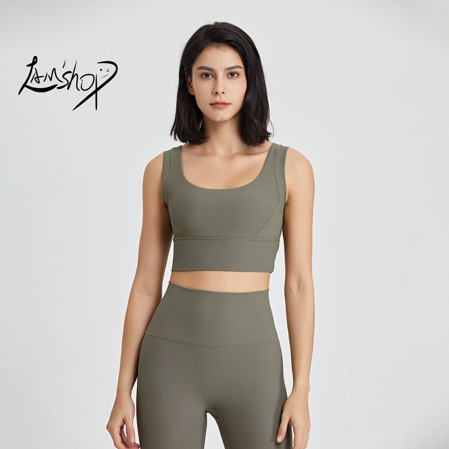Lamshop European and American high-strength beauty back fitness vest women's running shock-proof sports underwear high elastic gathering nude yoga bra