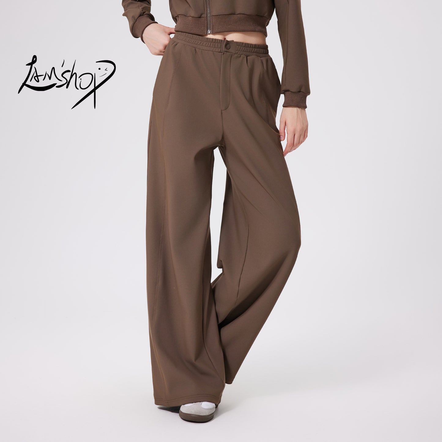 Lamshop autumn and winter lightweight velvet charge outdoor casual trousers windproof fitness sports woven trousers heat storage and warmth