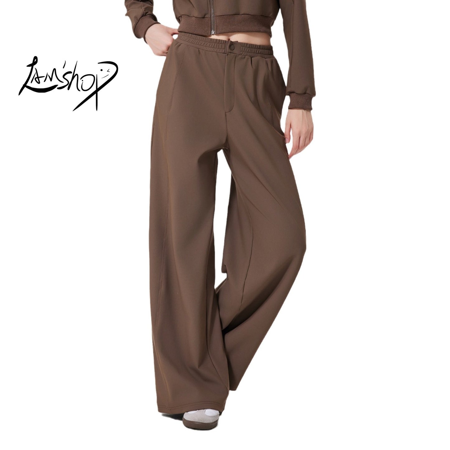 Lamshop autumn and winter lightweight velvet charge outdoor casual trousers windproof fitness sports woven trousers heat storage and warmth