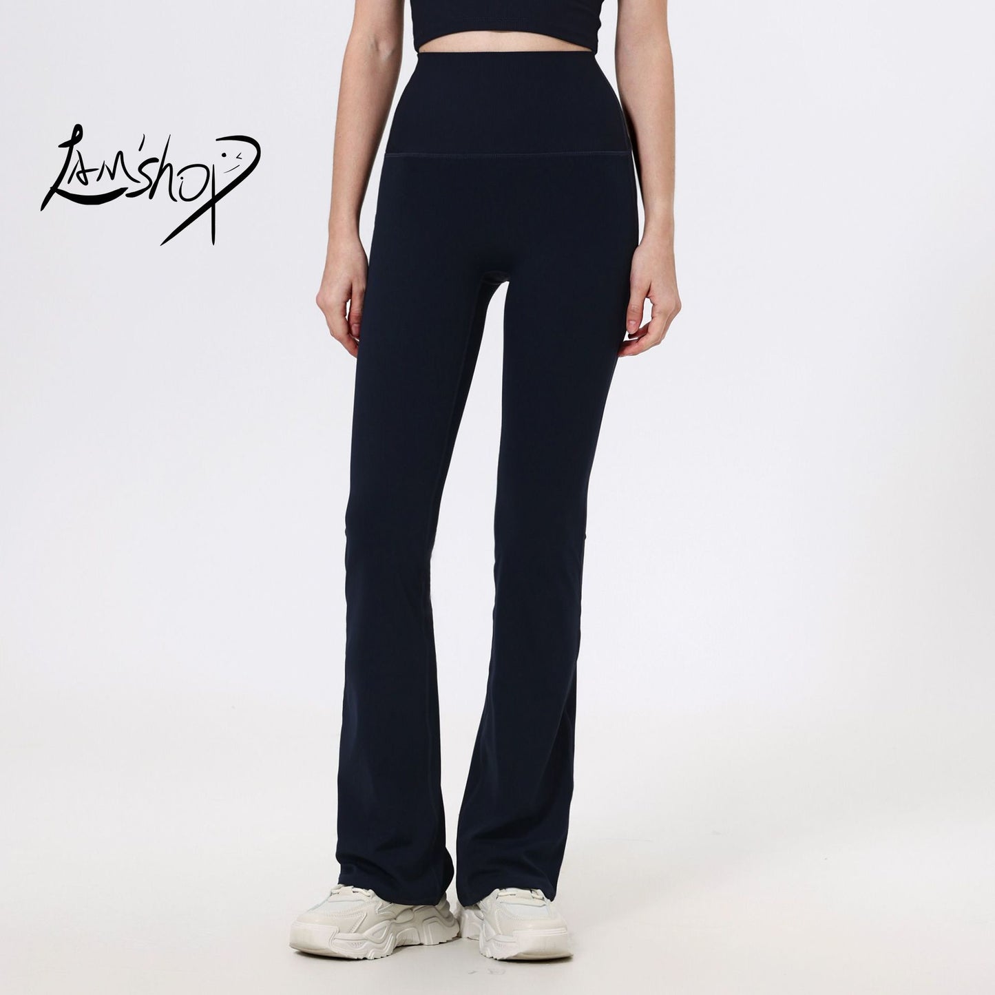 Lamshop Threaded High Waist Peach Hip Lift Yoga Pants Splicing Naked Outside Running Pants Fitness Micro Pants