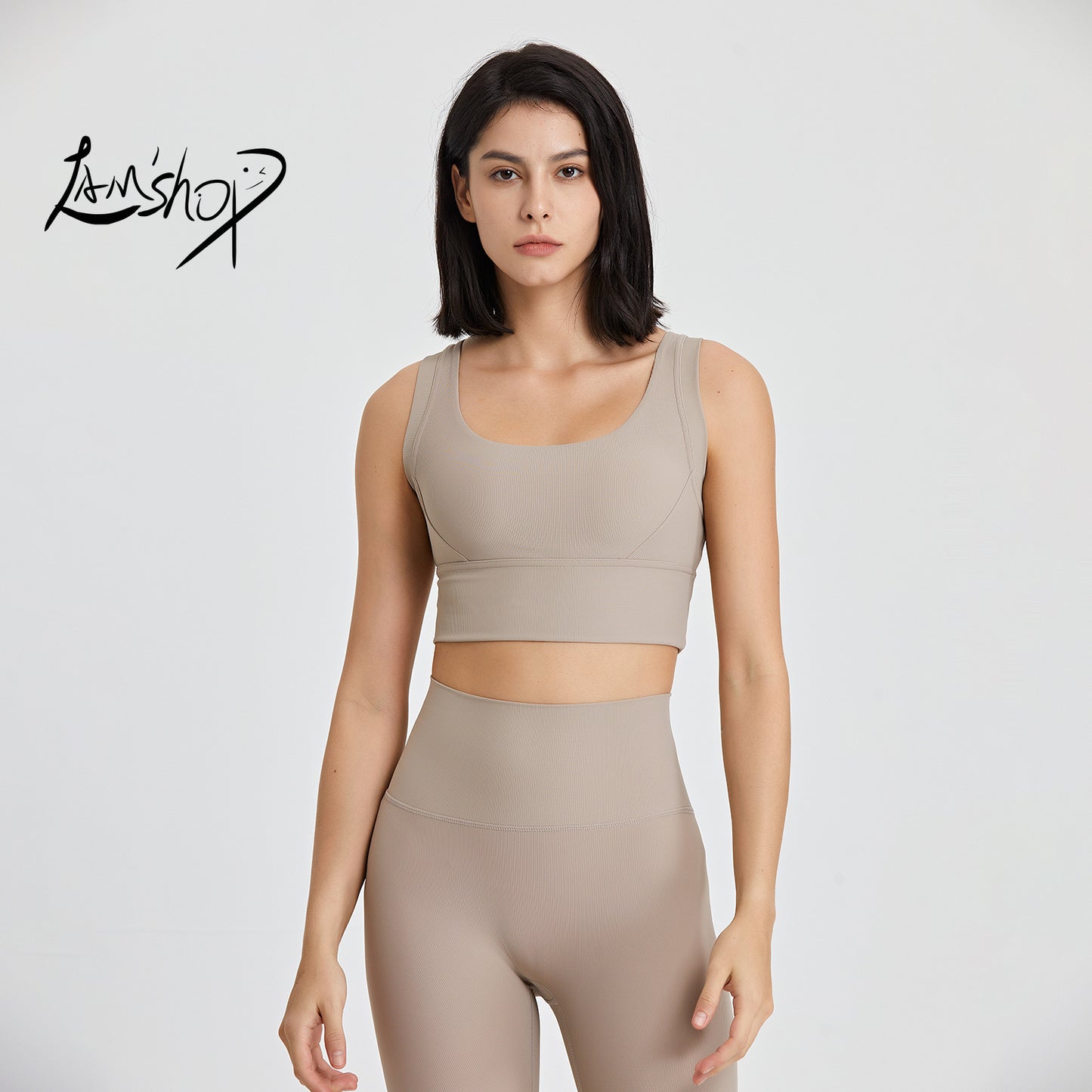 Lamshop European and American high-strength beauty back fitness vest women's running shock-proof sports underwear high elastic gathering nude yoga bra