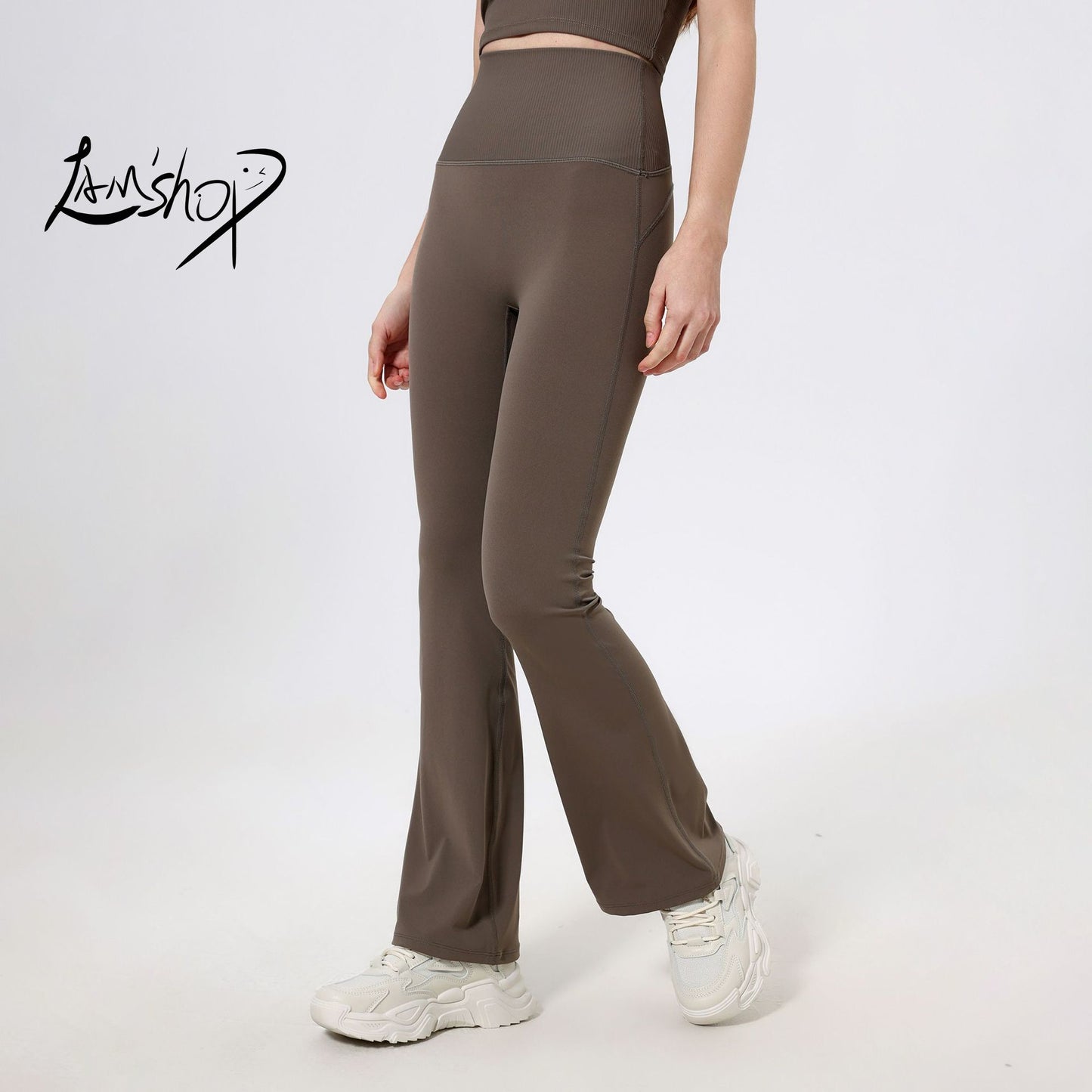 Lamshop Threaded High Waist Peach Hip Lift Yoga Pants Splicing Naked Outside Running Pants Fitness Micro Pants
