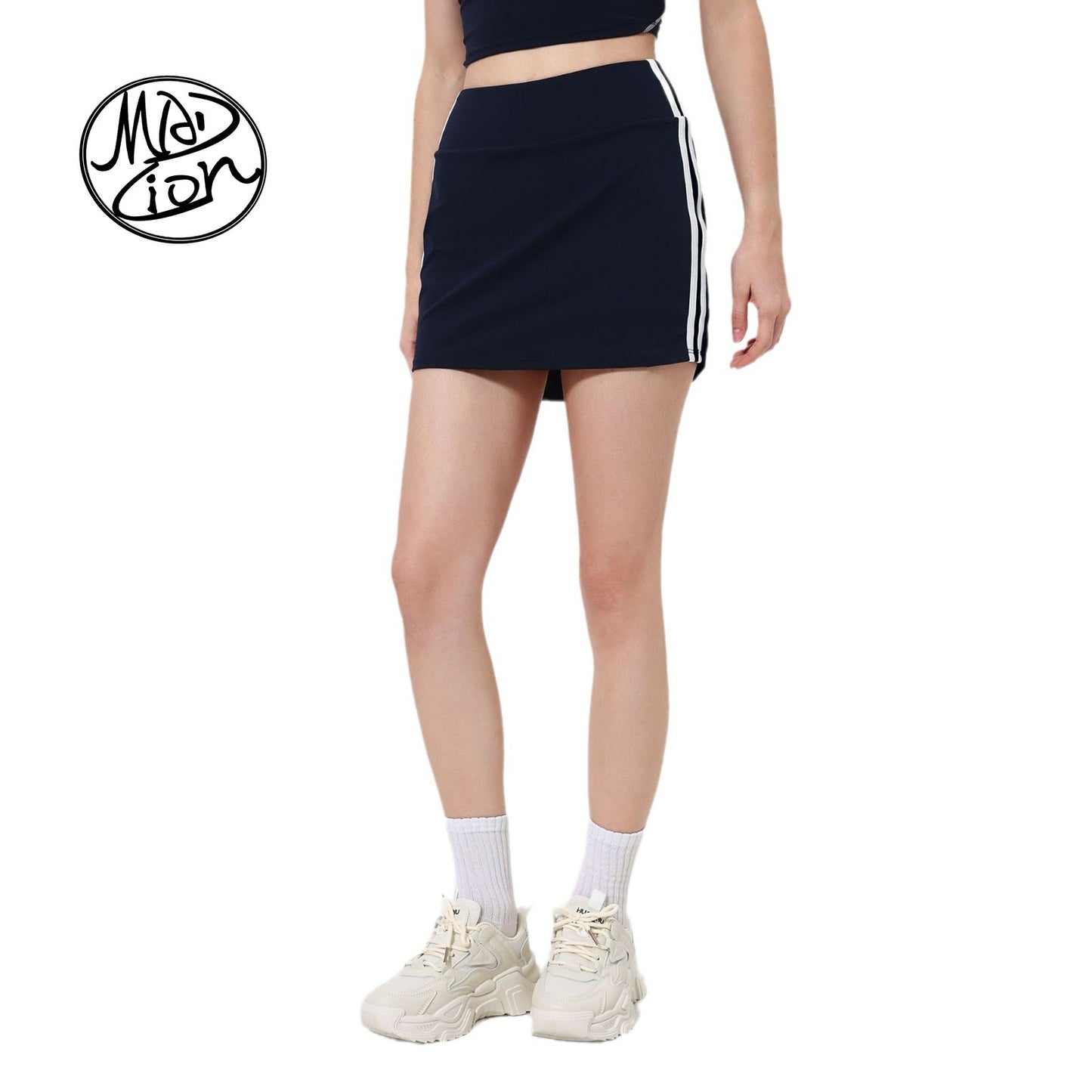 Lamshop contrasting color high waist running sports skirt women's fake two anti-light badminton tennis skirt fitness pants yoga skirt