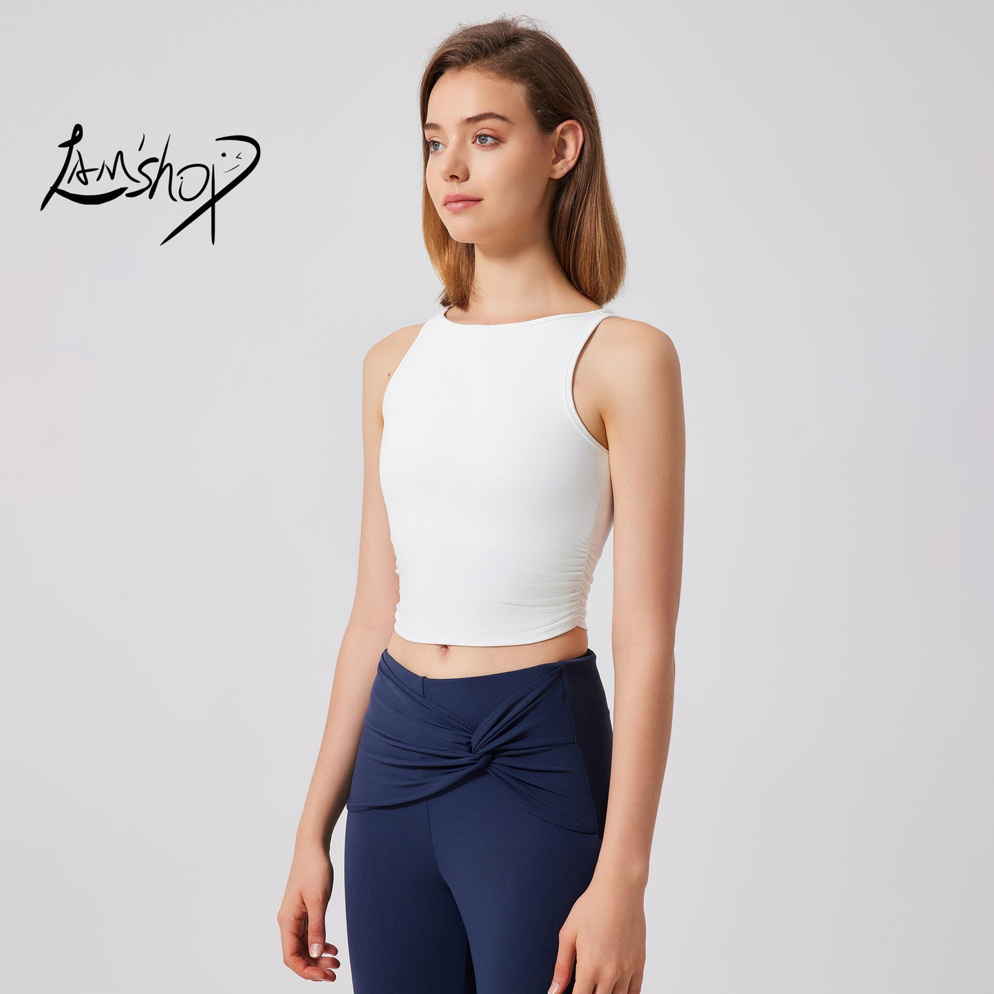 Lamshop sports running nude yoga vest women's professional fitness sports bra moisture-absorbing breathable thin can be worn outside