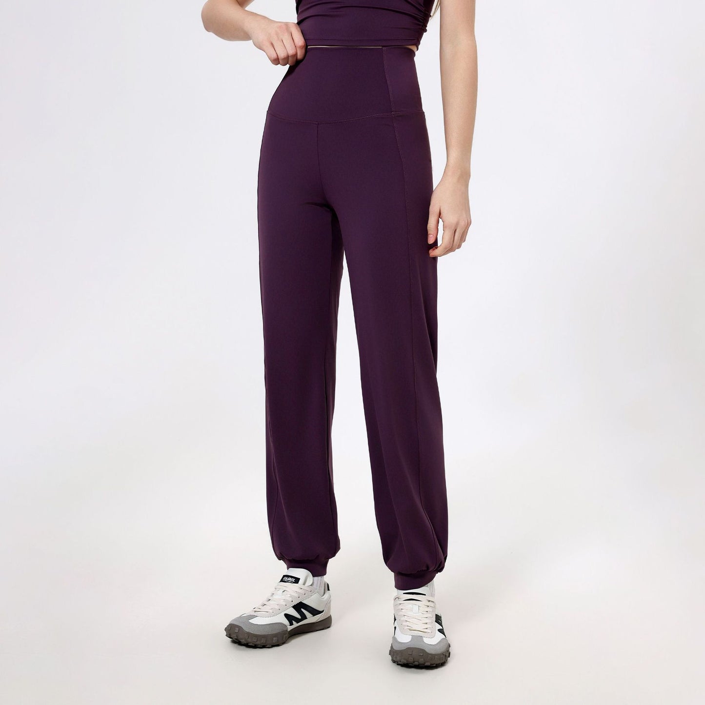 Lamshop high waist belly sports loose straight leg leggings women's quick-drying running fitness pants nude yoga pants