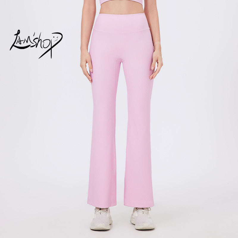 Lamshop No Embarrassment Line Yoga Flared Pants Anti-crimping Sports Wide Leg Pants Fitness Pants High Waist Hip Lifting Dance Micro Pants