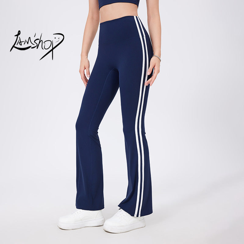 Lamshop High Waist Yoga Pants American Hot Girl New Running Sports Peach Hip Raise Fitness Pants Nude Feel Stretch Flared Pants