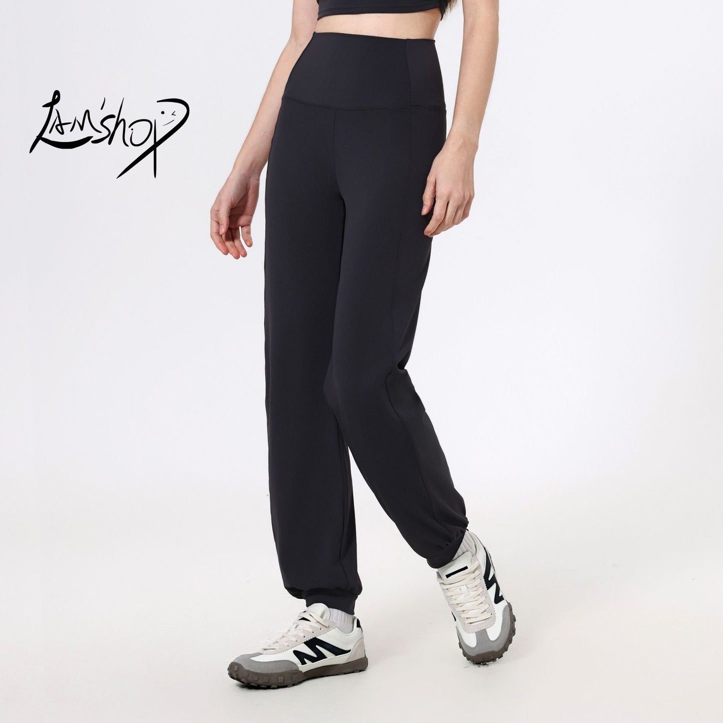 Lamshop high waist belly sports loose straight leg leggings women's quick-drying running fitness pants nude yoga pants