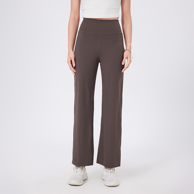 Lamshop high waist belly sports loose straight trousers women's quick-drying running thin fitness pants with pockets nude yoga pants