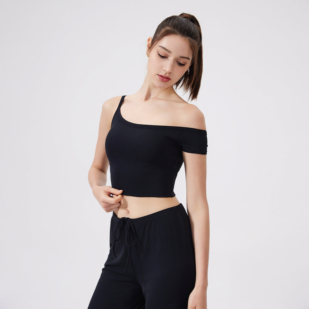 Lamshop cool sports bra antibacterial running with chest pad shockproof fitness underwear tight asymmetrical yoga vest casual