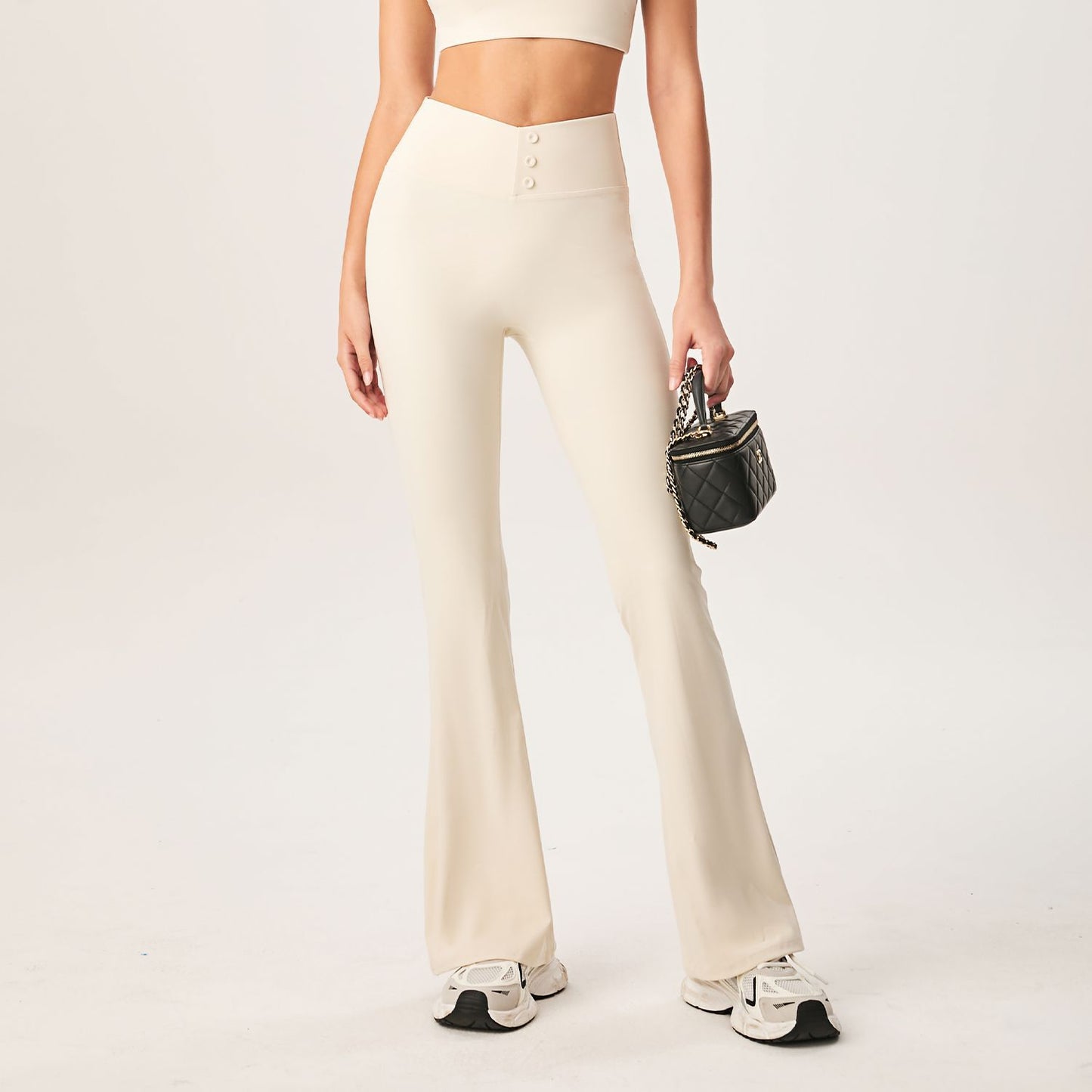Lamshop new lulu yoga pants women's nude beautiful buttocks casual sports fitness trousers high elastic and thin wide-leg flared pants