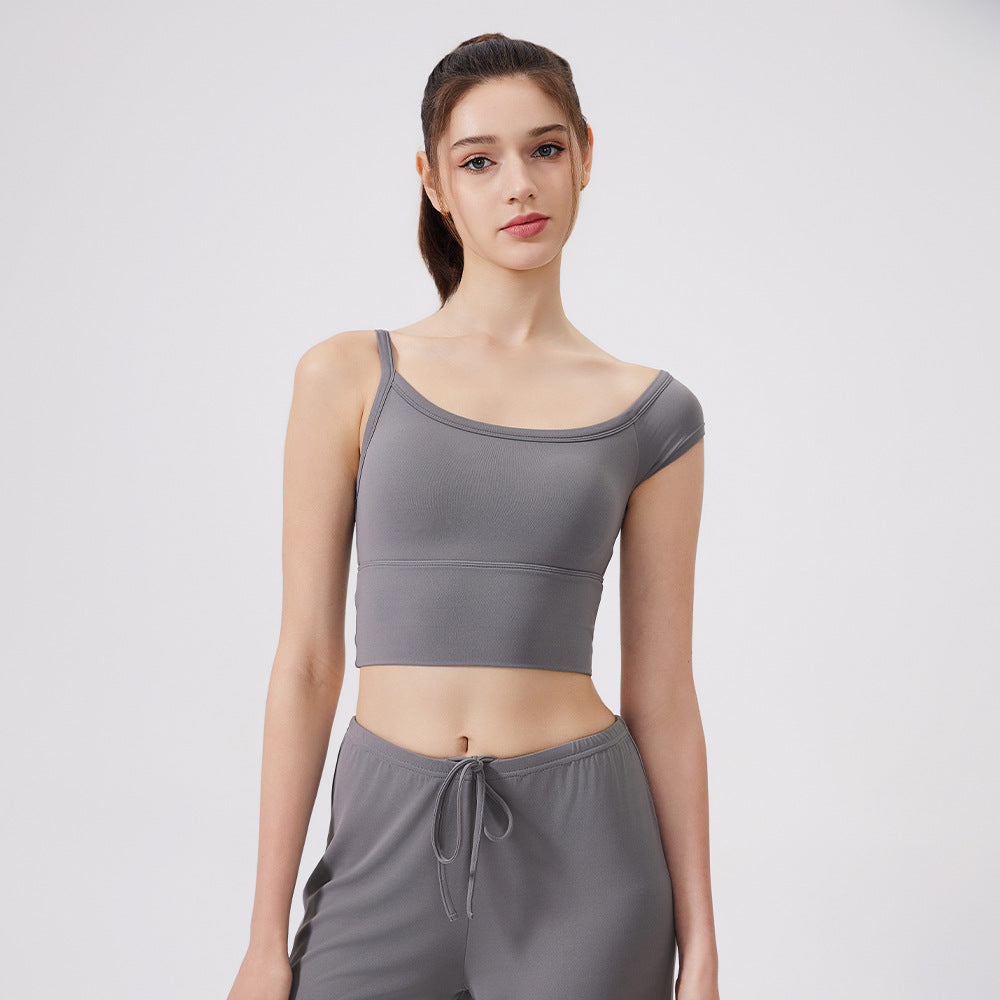 Lamshop cool sports bra antibacterial running with chest pad shockproof fitness underwear tight asymmetrical yoga vest casual