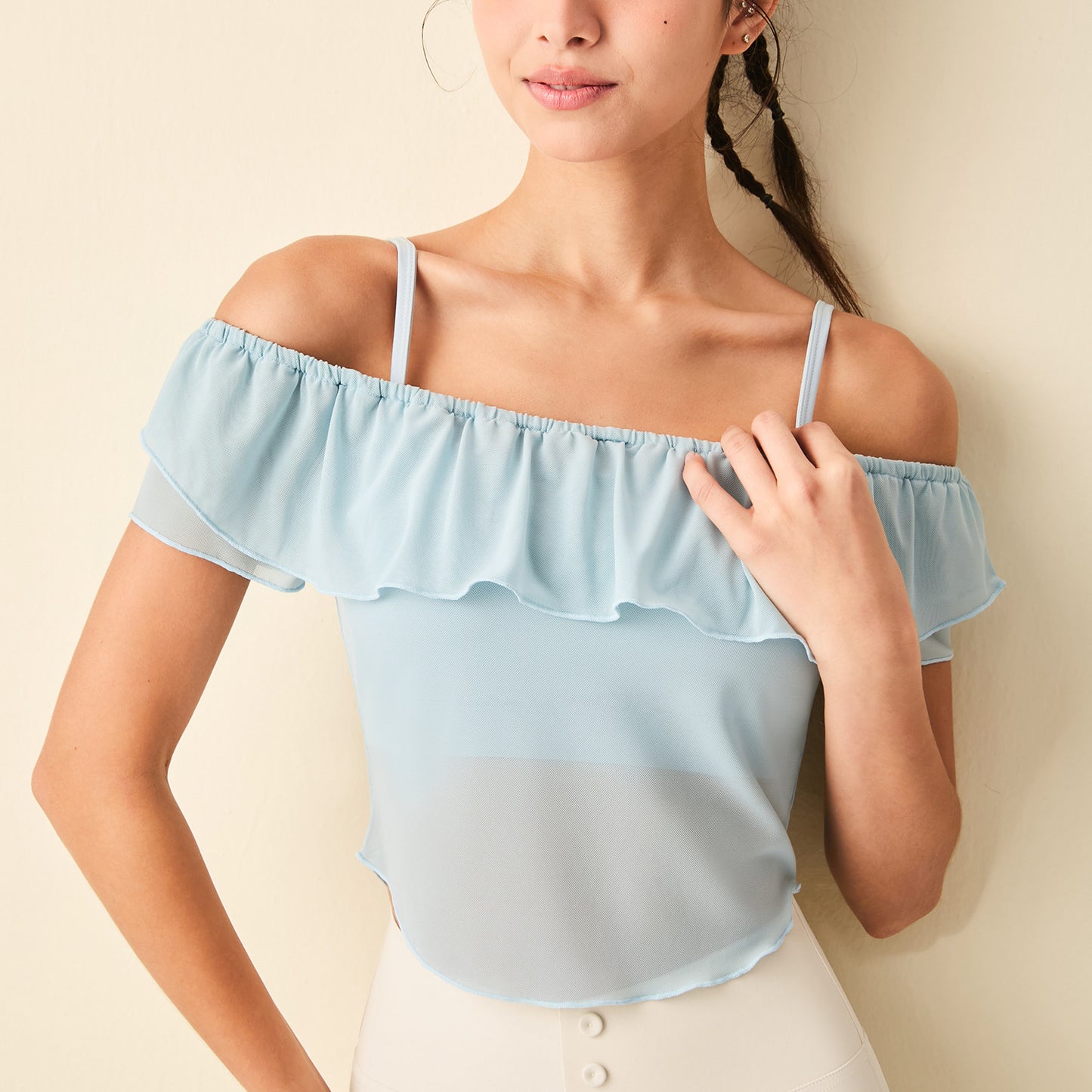 Lamshop's new ice-feeling one-word shoulder sports yoga clothes, tops, fashionable and high-end outdoor Yunda breathable fitness yoga clothes