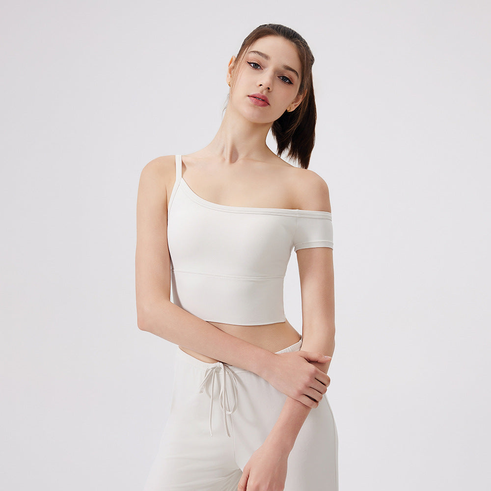 Lamshop cool sports bra antibacterial running with chest pad shockproof fitness underwear tight asymmetrical yoga vest casual