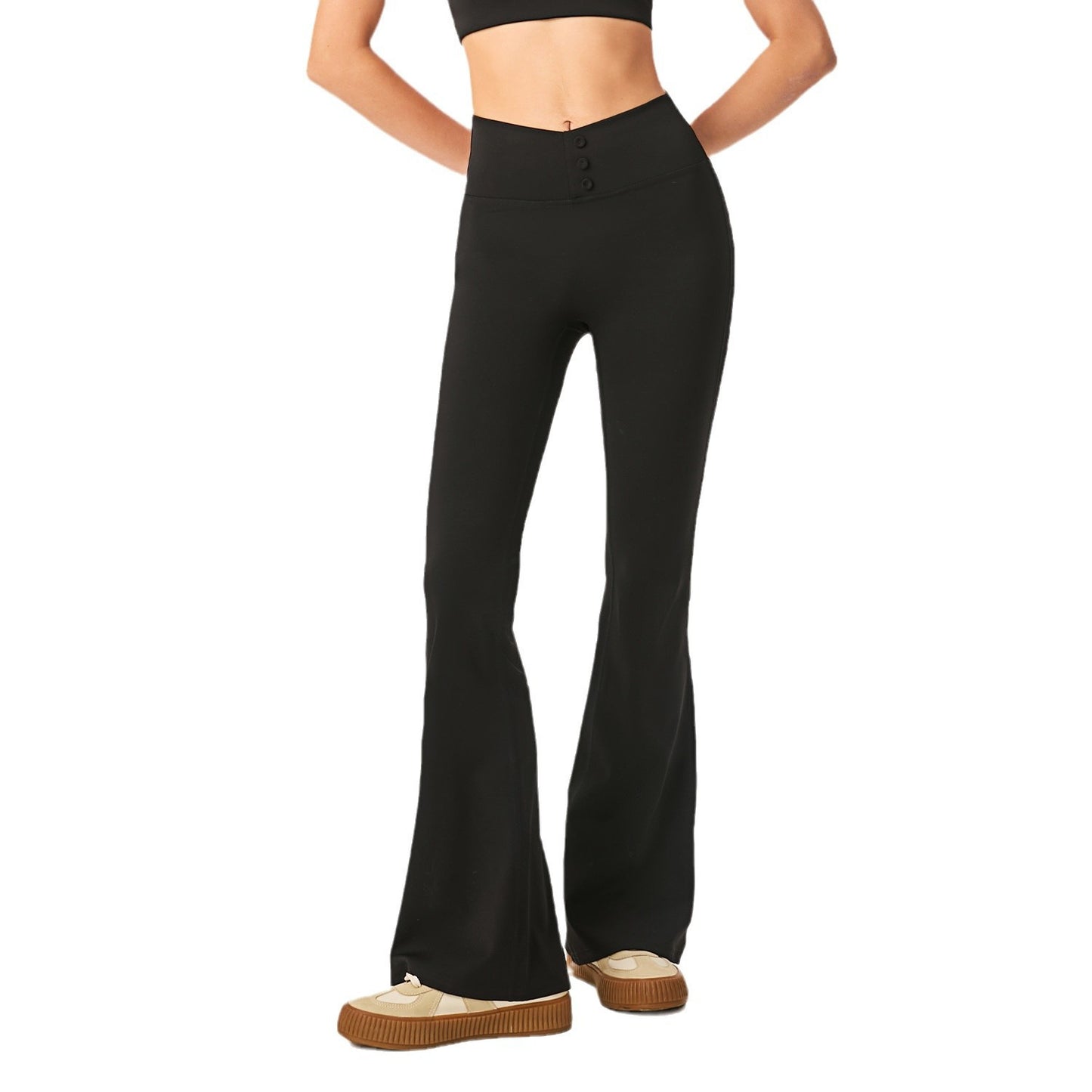 Lamshop new lulu yoga pants women's nude beautiful buttocks casual sports fitness trousers high elastic and thin wide-leg flared pants
