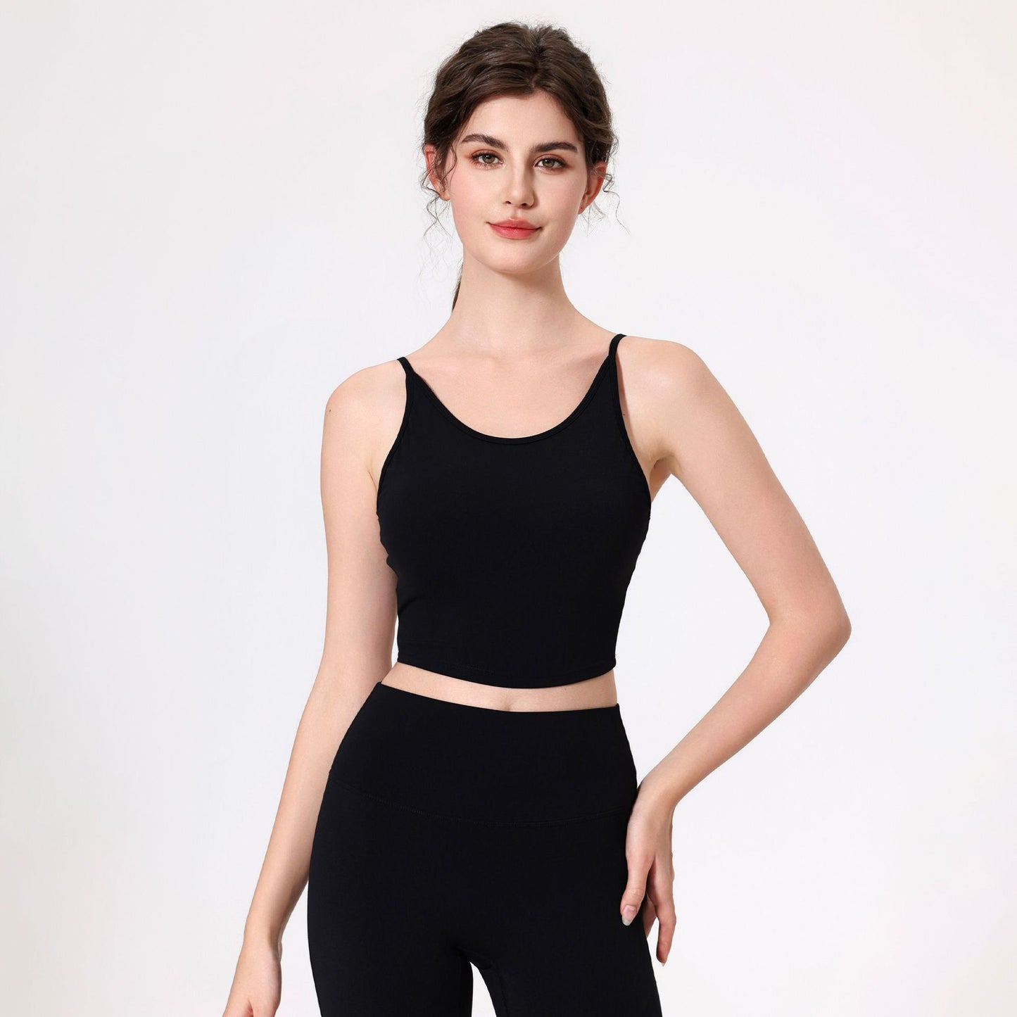 Lamshop nude feeling thin shoulder strap hollow back yoga clothes bra belly fitness integrated cup quick drying breathable sports vest