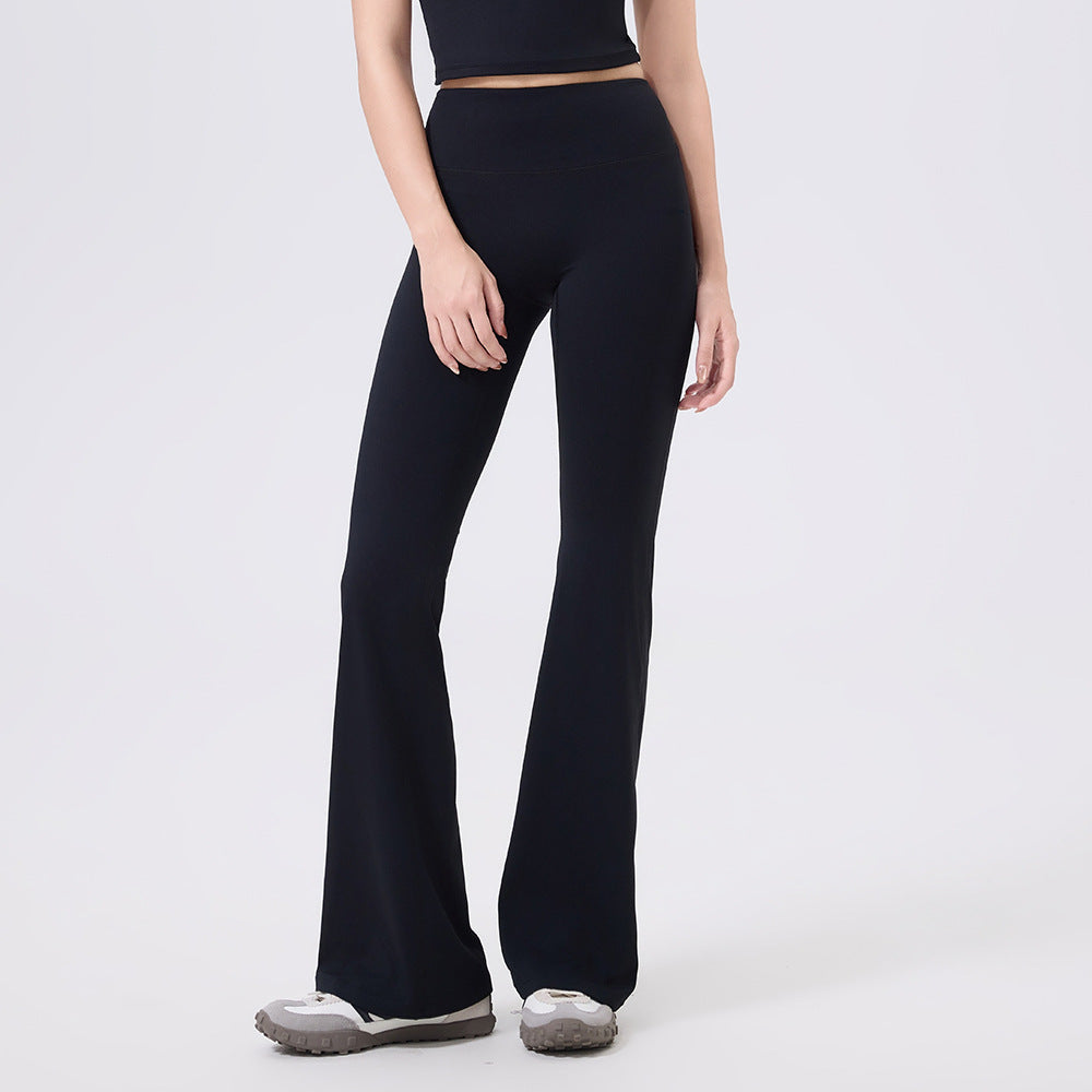 MAD LION Barely There Deep V Hip High Elasticity Sports Pants Butt Lift Fitness Yoga Flared Pants Slimming High Waist Peach Tight Long Pants
