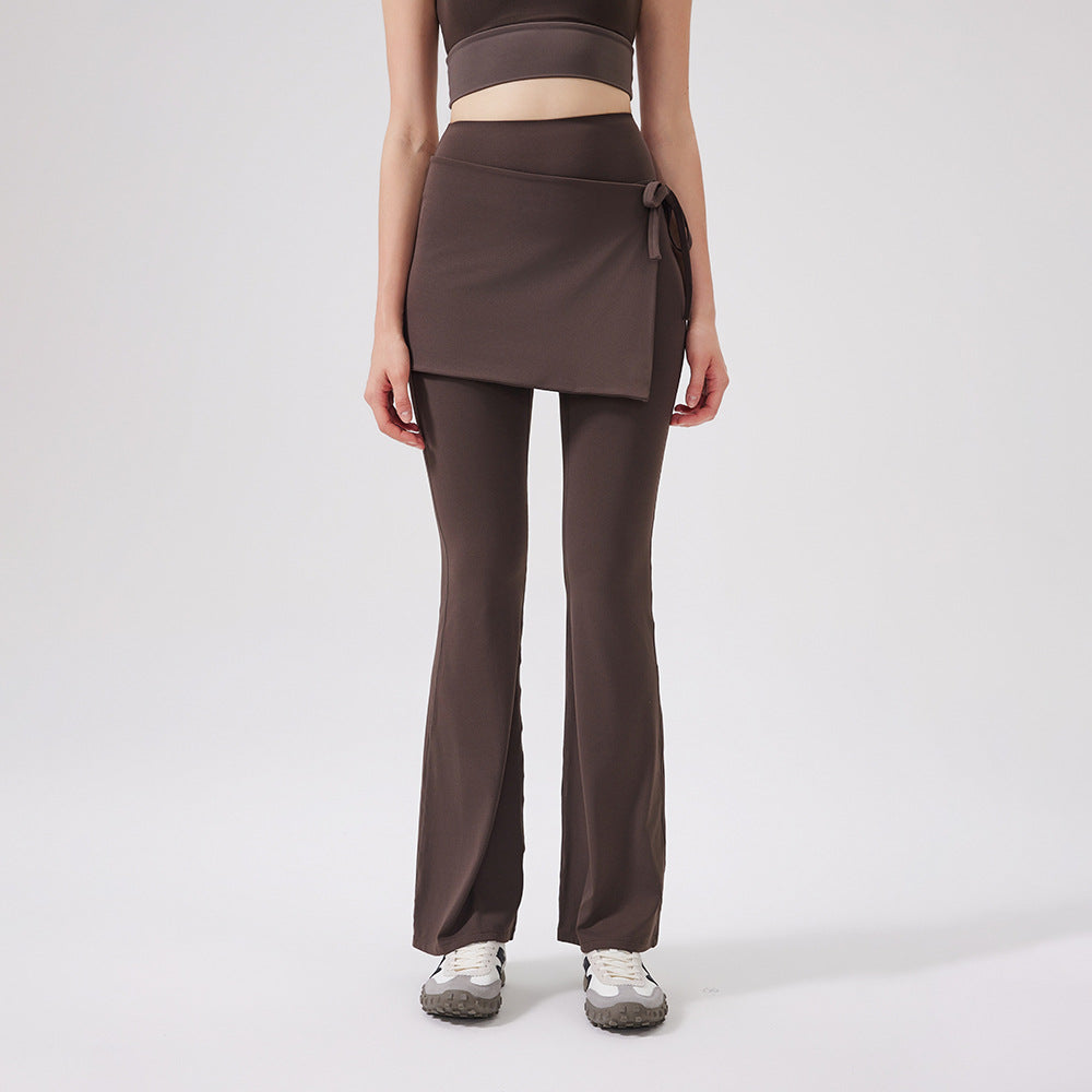 Lamshop two-piece set high waist cool antibacterial nude yoga pants fart curtain wear running pants breathable fitness flared pants