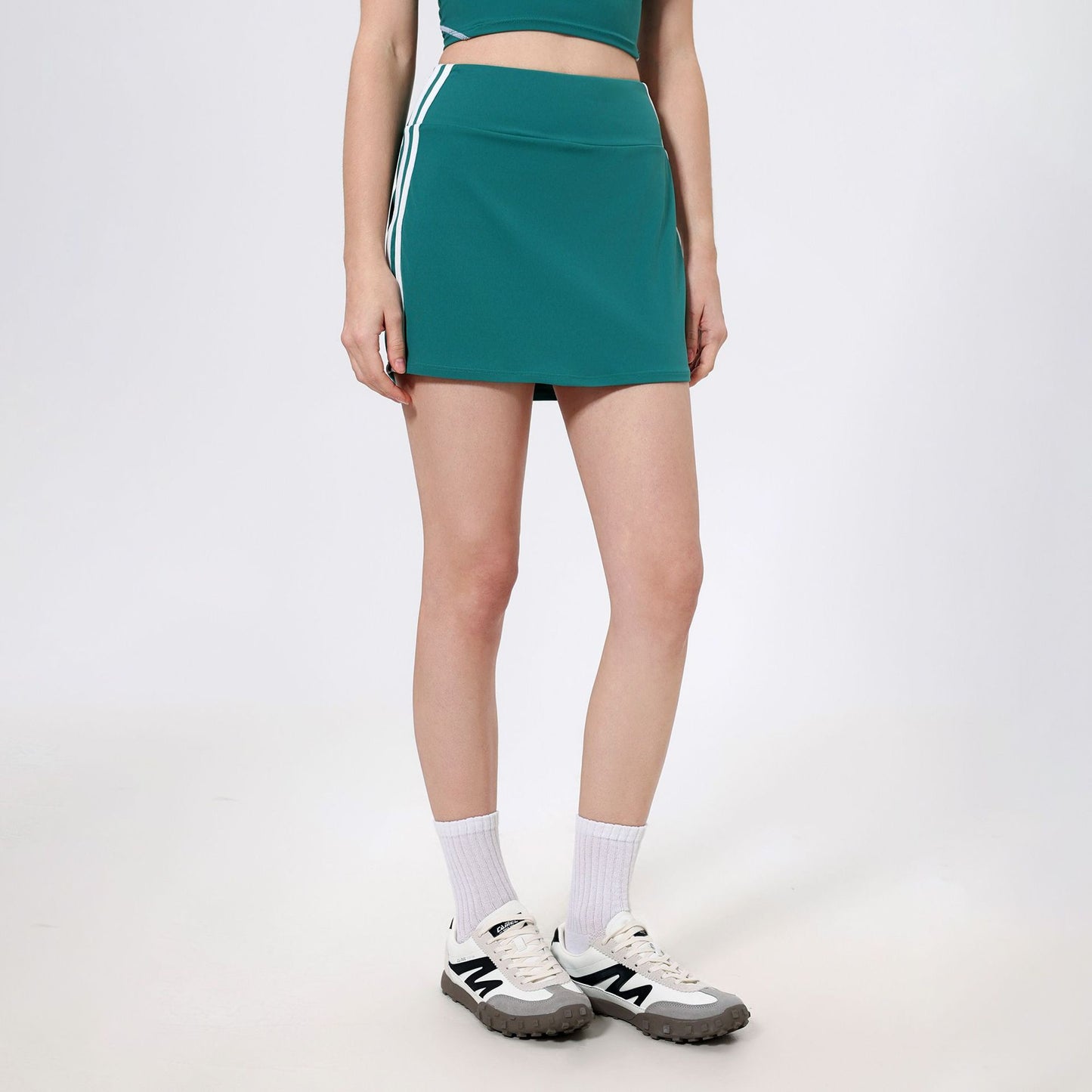 Lamshop contrasting color high waist running sports skirt women's fake two anti-light badminton tennis skirt fitness pants yoga skirt