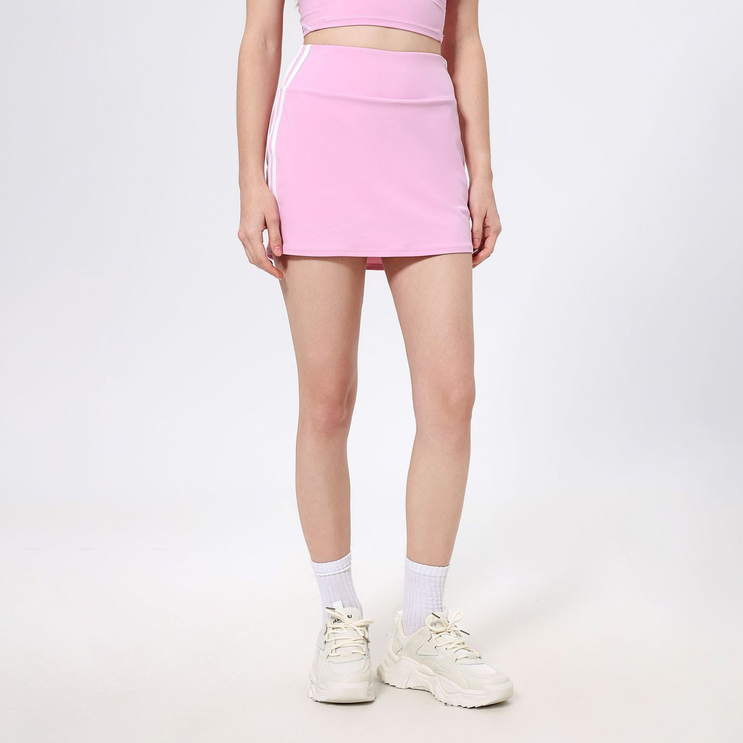 Lamshop contrasting color high waist running sports skirt women's fake two anti-light badminton tennis skirt fitness pants yoga skirt