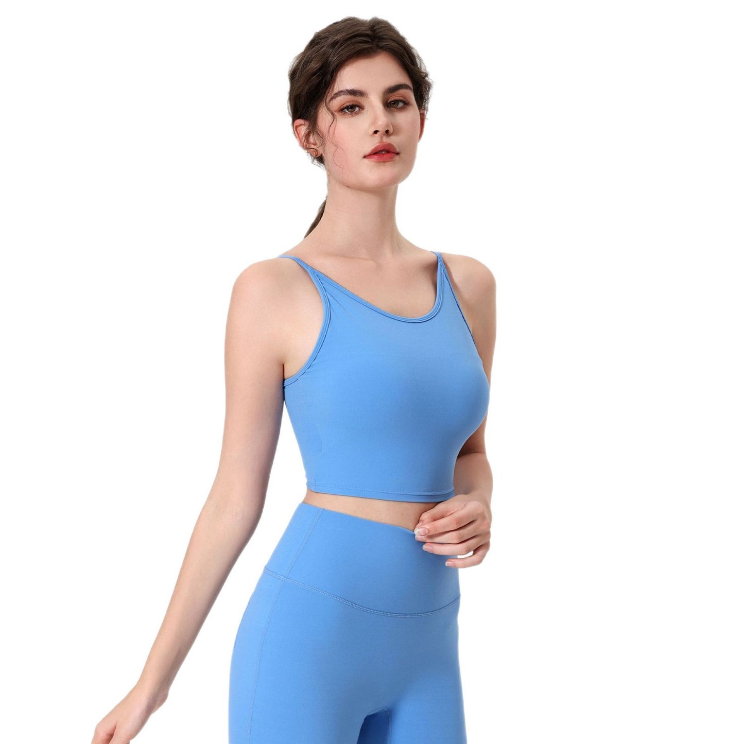Lamshop nude feeling thin shoulder strap hollow back yoga clothes bra belly fitness integrated cup quick drying breathable sports vest