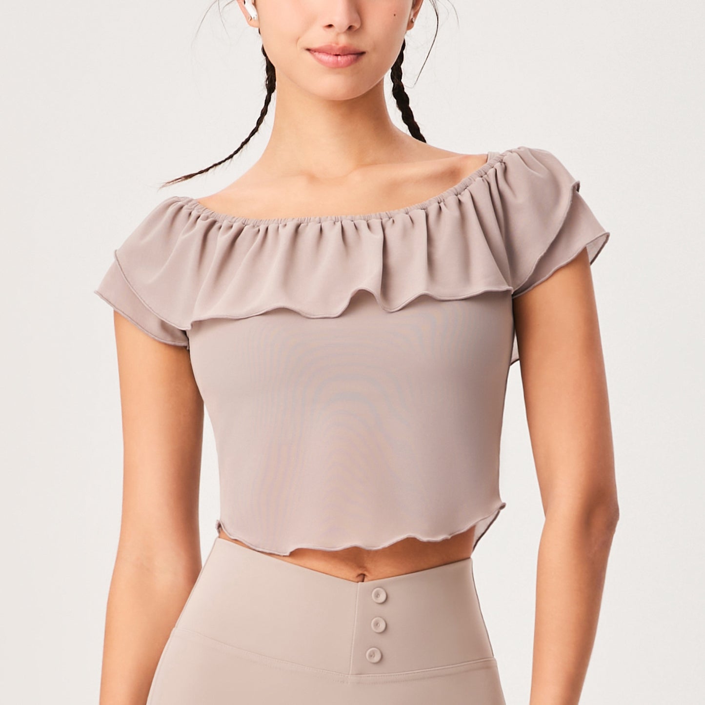 Lamshop's new ice-feeling one-word shoulder sports yoga clothes, tops, fashionable and high-end outdoor Yunda breathable fitness yoga clothes