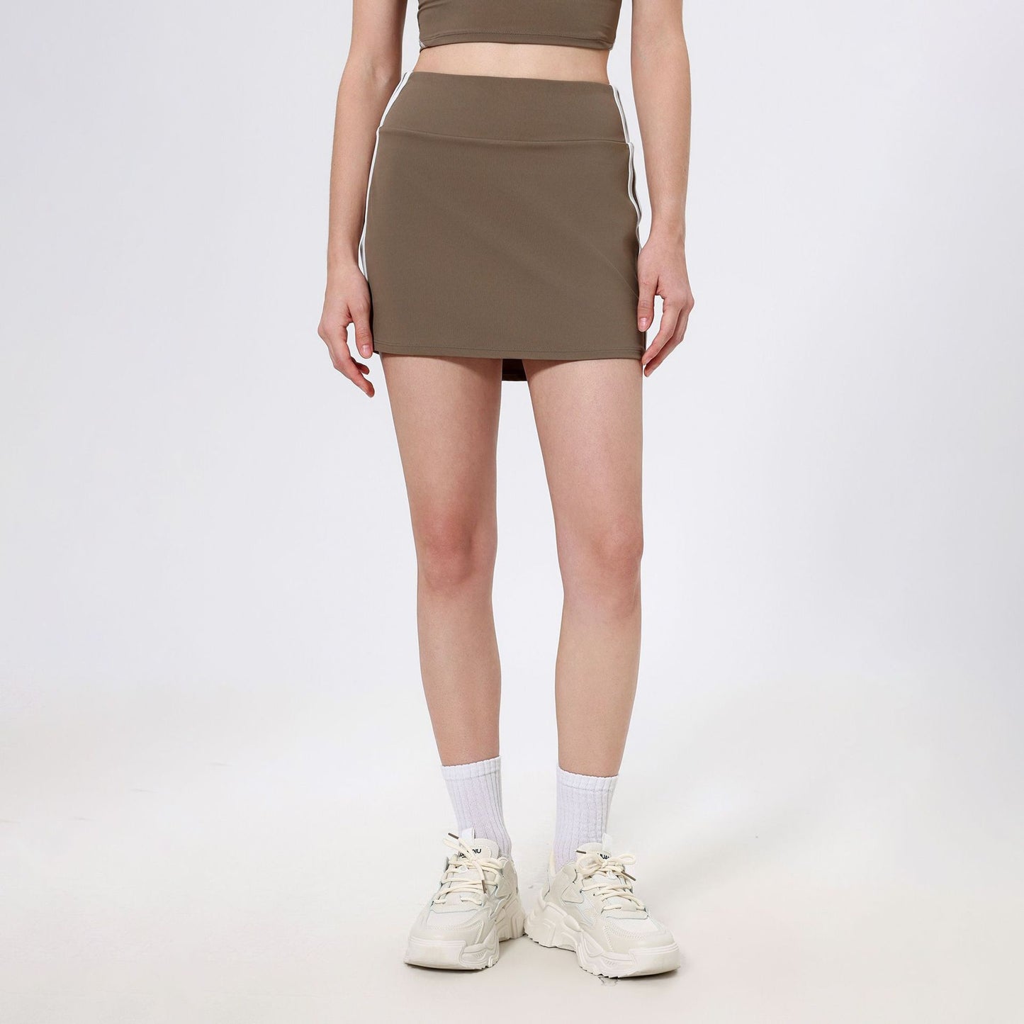 Lamshop contrasting color high waist running sports skirt women's fake two anti-light badminton tennis skirt fitness pants yoga skirt