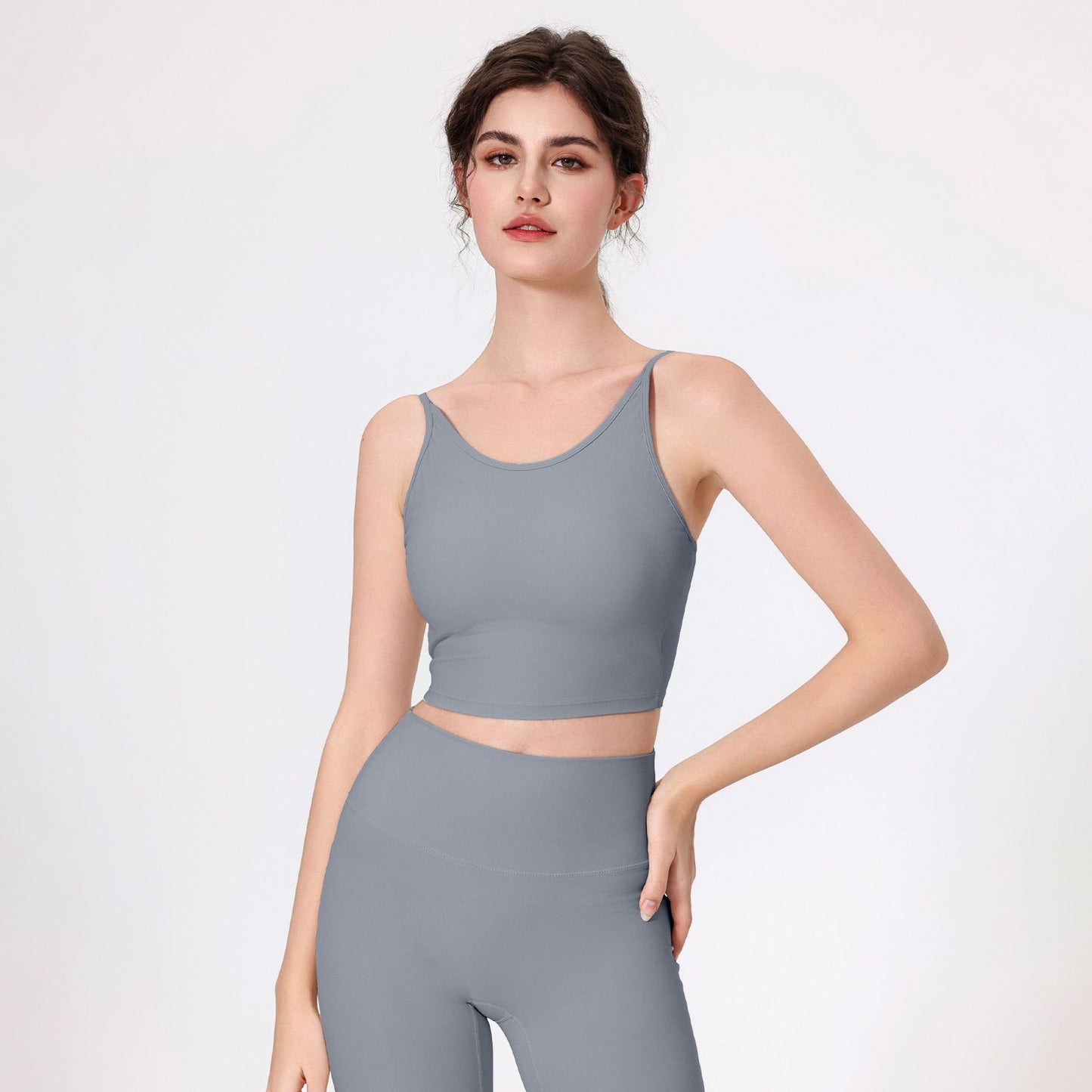 Lamshop nude feeling thin shoulder strap hollow back yoga clothes bra belly fitness integrated cup quick drying breathable sports vest