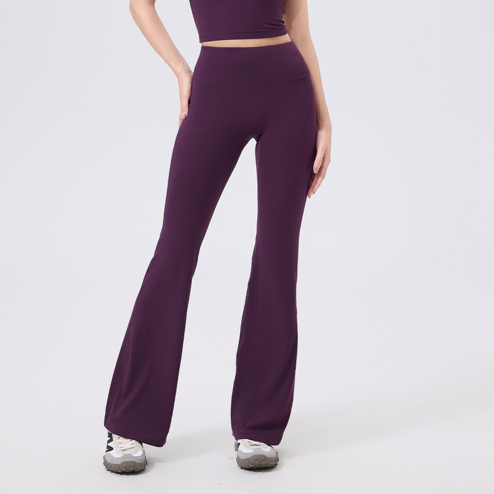 MAD LION Barely There Deep V Hip High Elasticity Sports Pants Butt Lift Fitness Yoga Flared Pants Slimming High Waist Peach Tight Long Pants