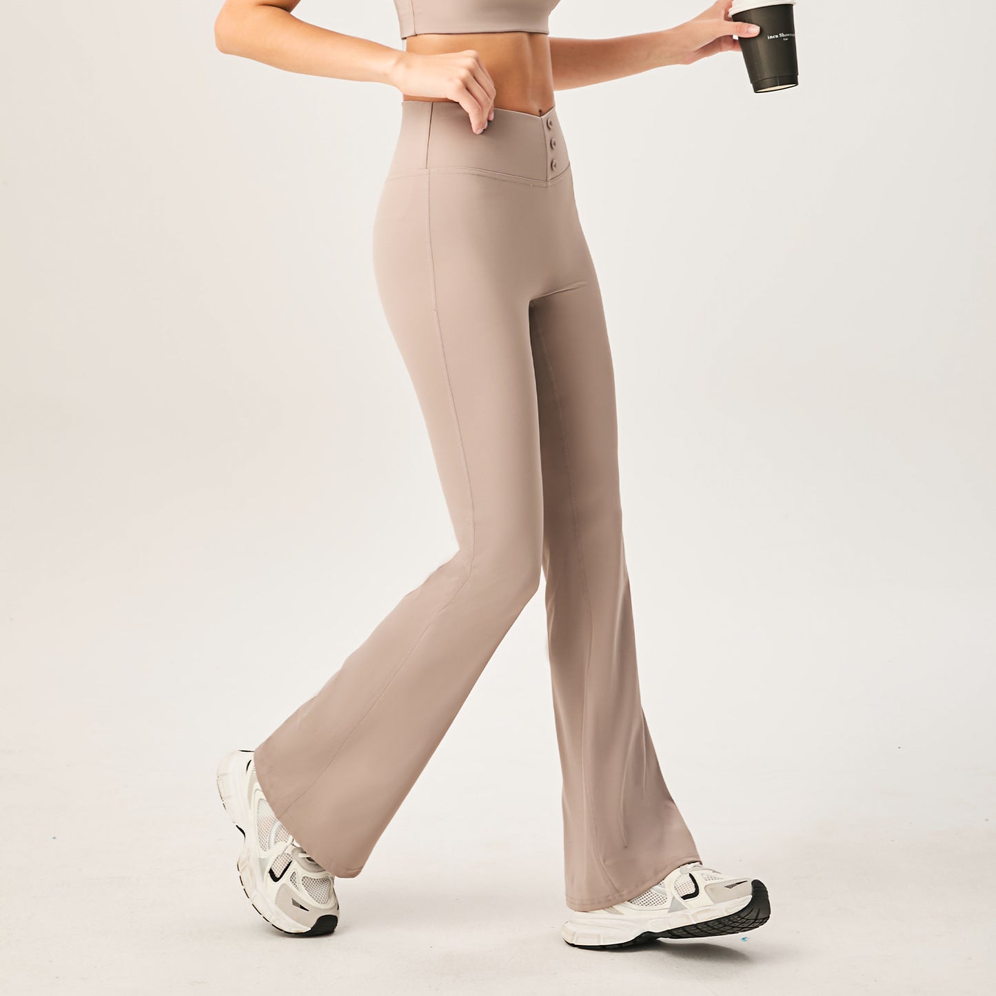 Lamshop new lulu yoga pants women's nude beautiful buttocks casual sports fitness trousers high elastic and thin wide-leg flared pants