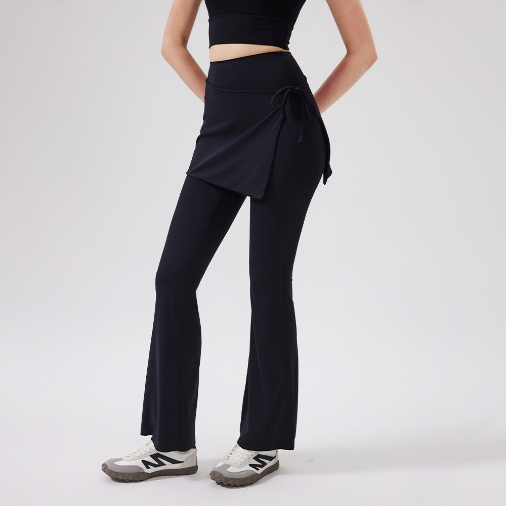 Lamshop two-piece set high waist cool antibacterial nude yoga pants fart curtain wear running pants breathable fitness flared pants