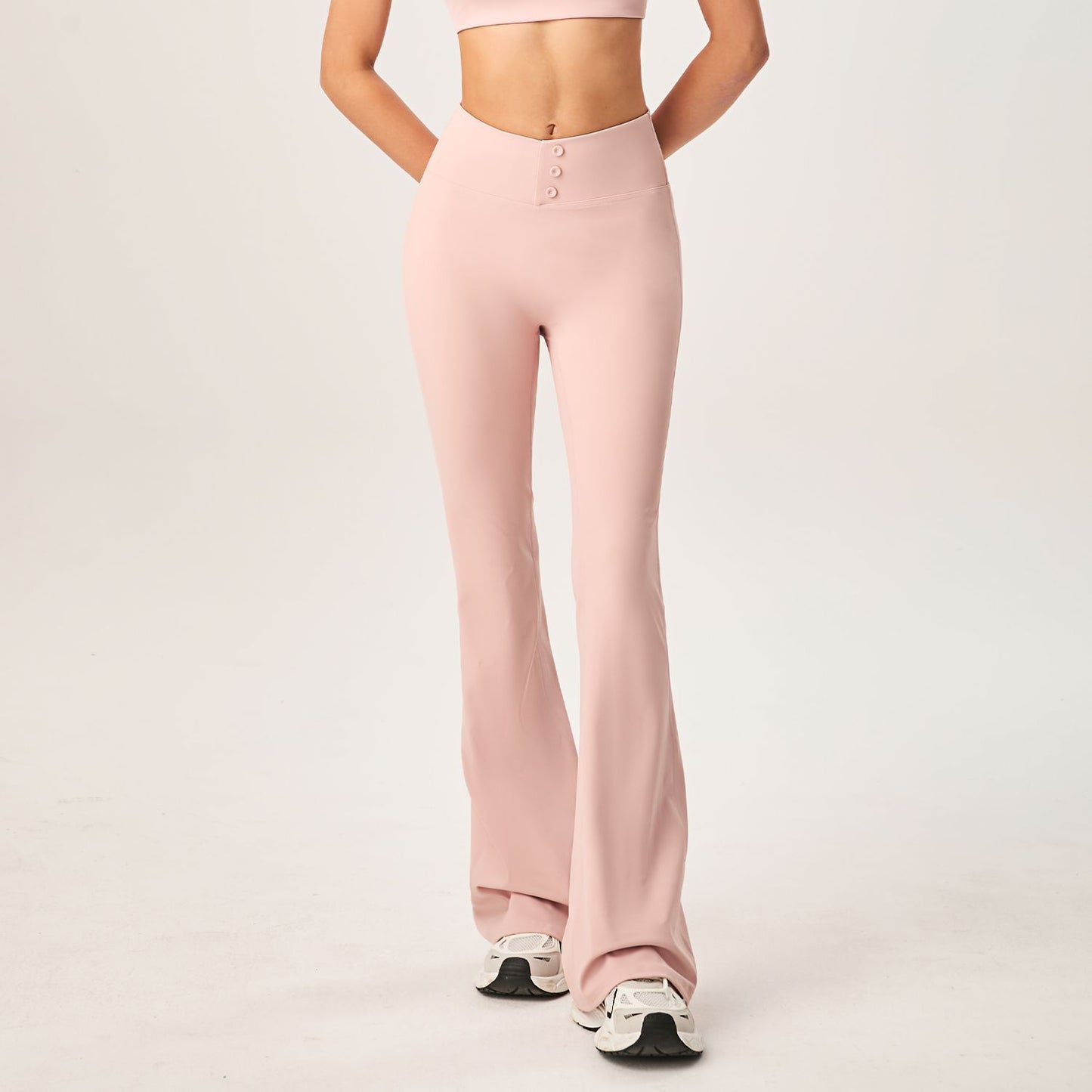 Lamshop new lulu yoga pants women's nude beautiful buttocks casual sports fitness trousers high elastic and thin wide-leg flared pants