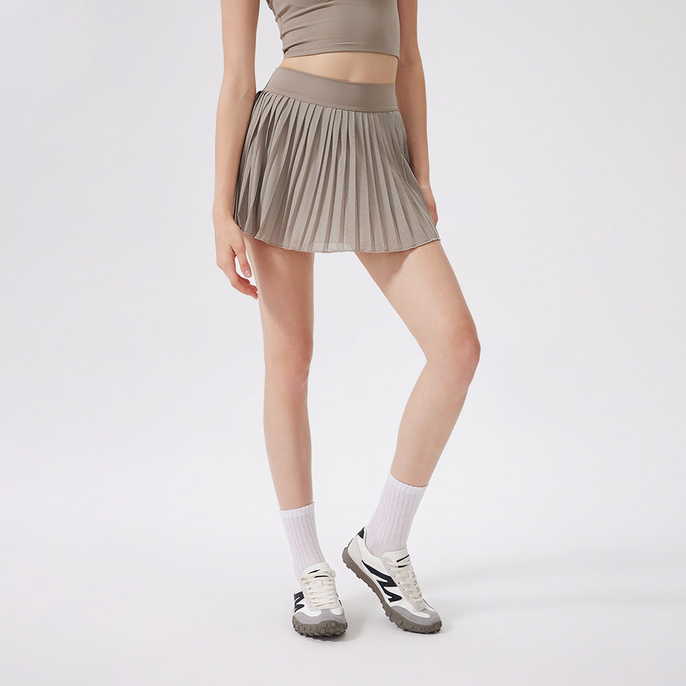MAD LION Summer Elastic High Waist Skinny Yoga Skirt Lined with Pocket Tennis Skirt Casual Pleated Skirt