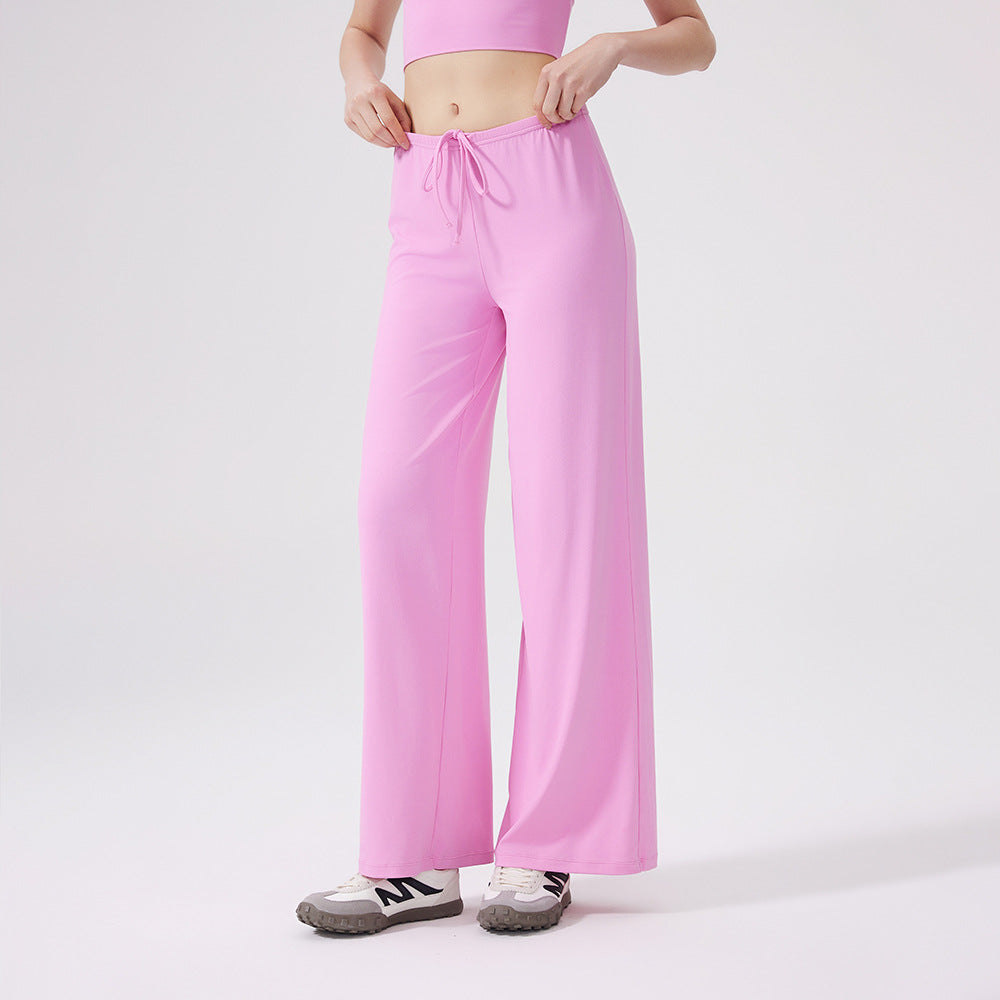 Lamshop cool wide-leg sports trousers antibacterial loose and thin down sports trousers outdoor running yoga trousers straight-leg trousers