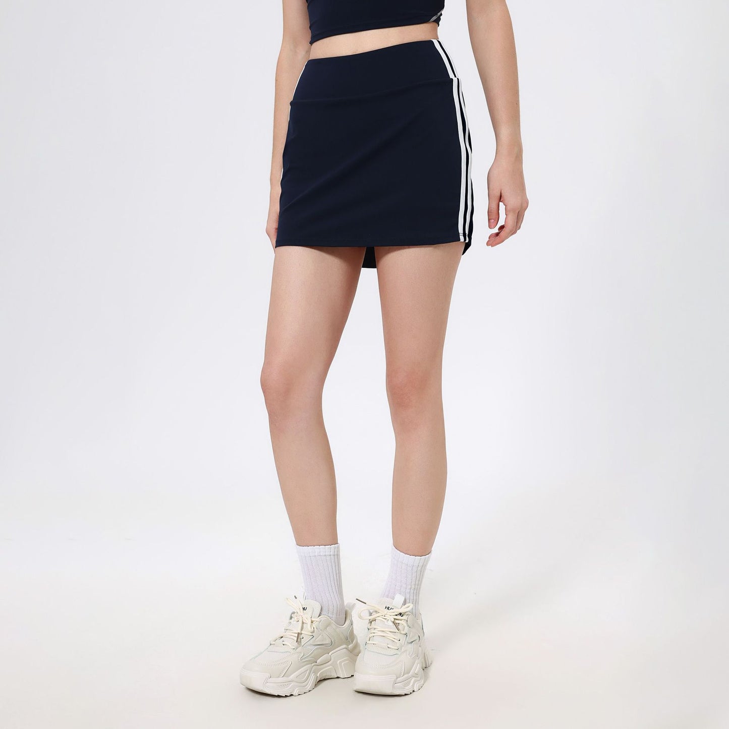 Lamshop contrasting color high waist running sports skirt women's fake two anti-light badminton tennis skirt fitness pants yoga skirt