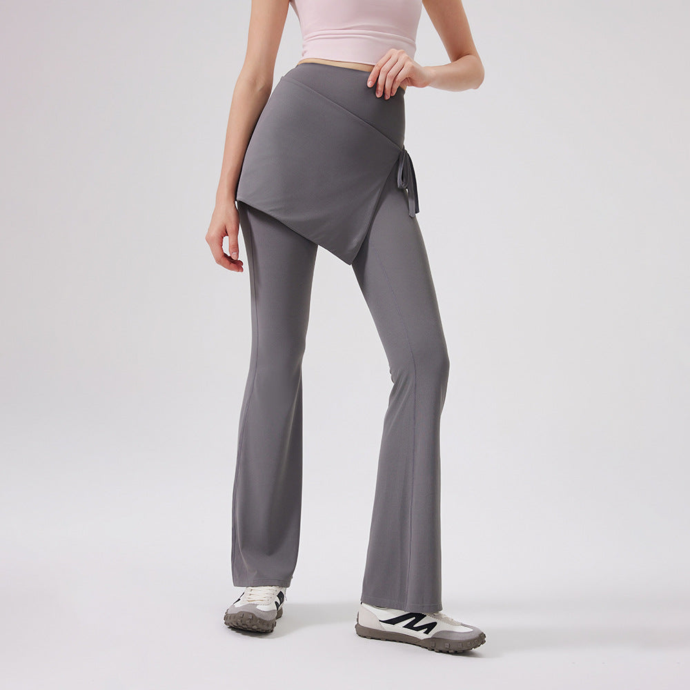 Lamshop two-piece set high waist cool antibacterial nude yoga pants fart curtain wear running pants breathable fitness flared pants