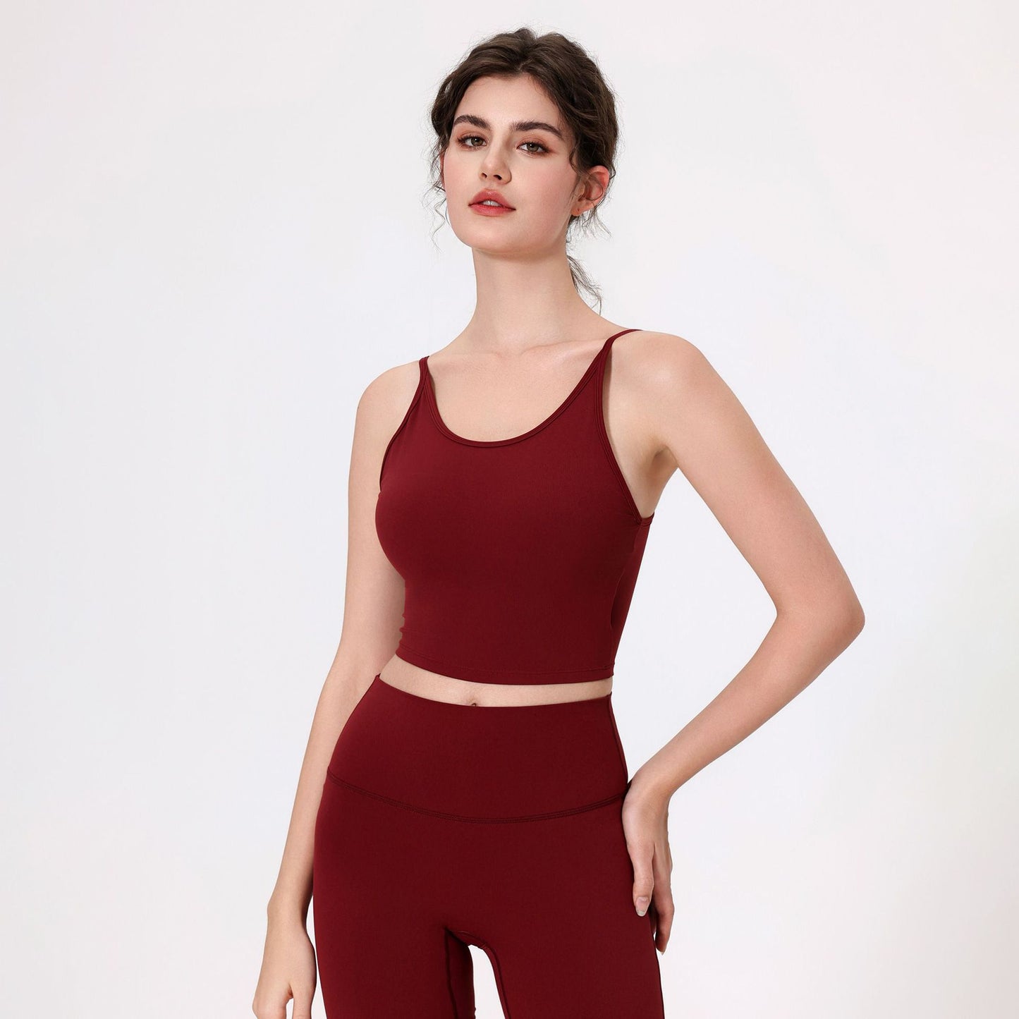 Lamshop nude feeling thin shoulder strap hollow back yoga clothes bra belly fitness integrated cup quick drying breathable sports vest